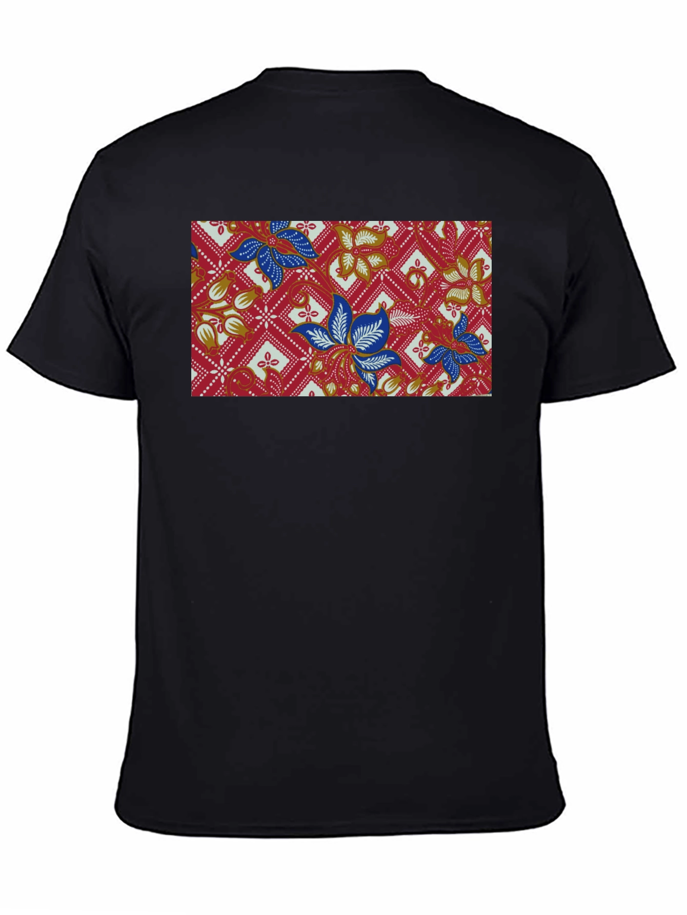 Black Batik Floral Pattern Black T-Shirt view 4