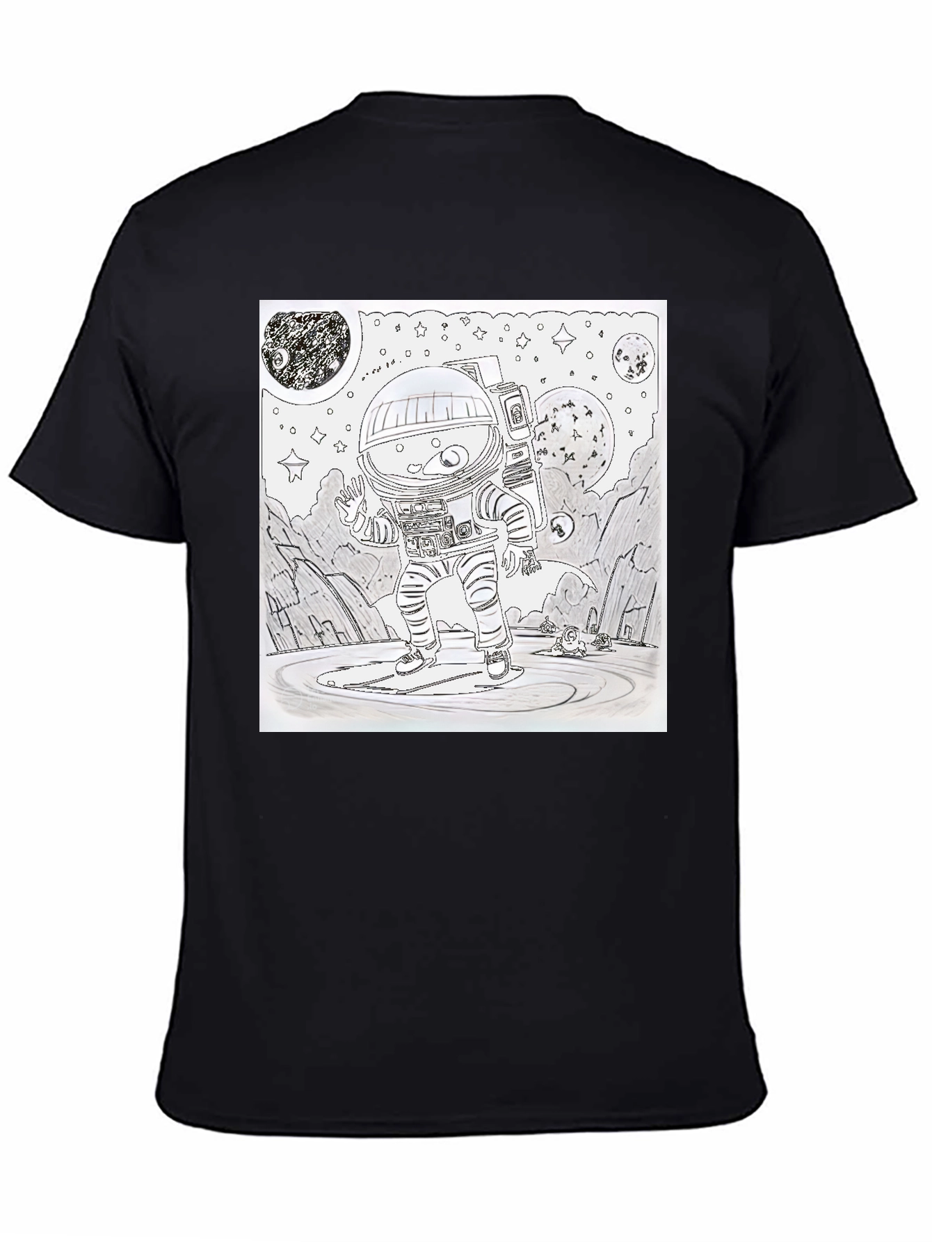 Black Astronaut Graphic T-Shirt - Space Explorer Design view 4