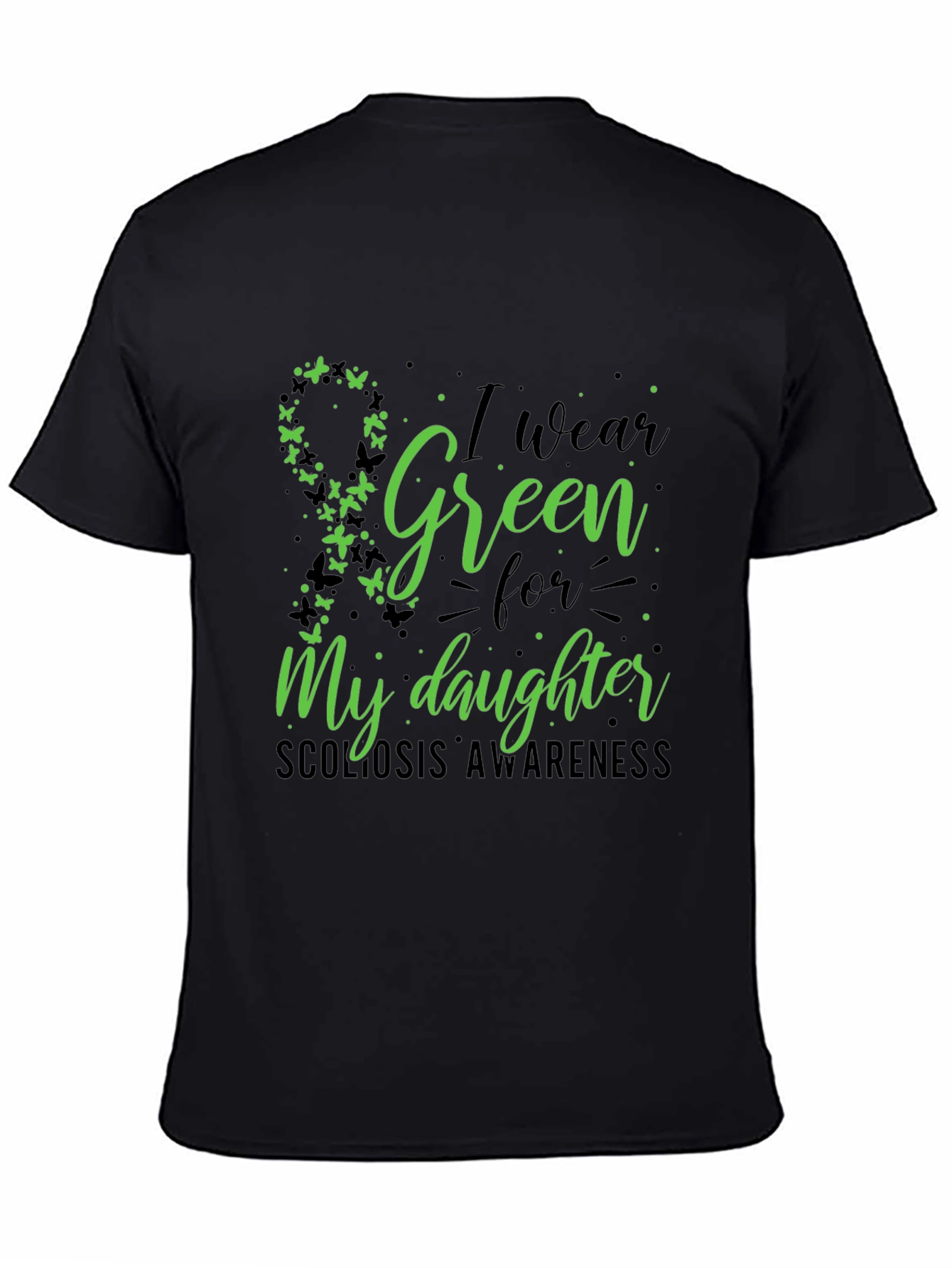 Black Green Scoliosis Awareness T-Shirt view 4