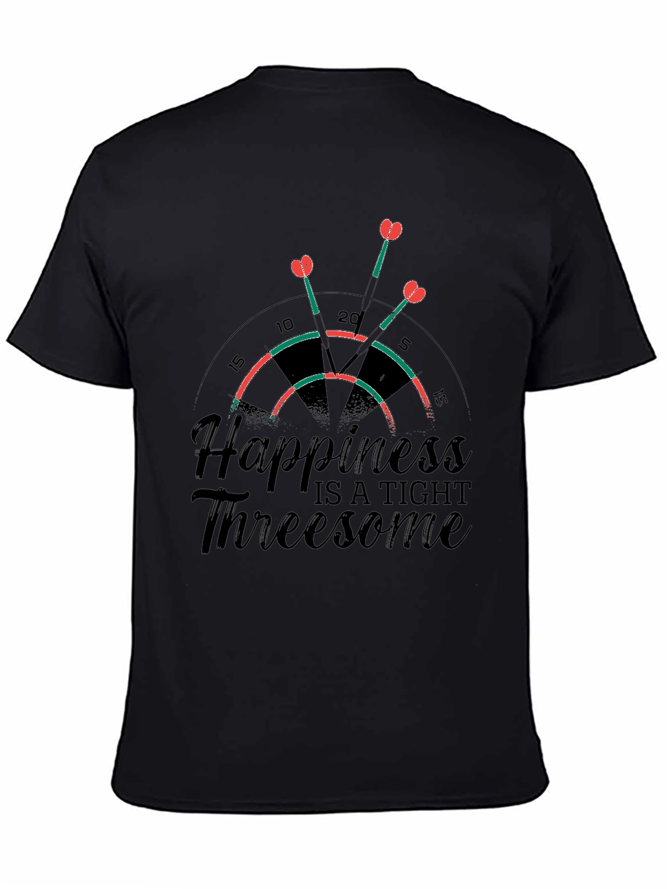 Black Happiness Threesome Dartboard T-Shirt view 4