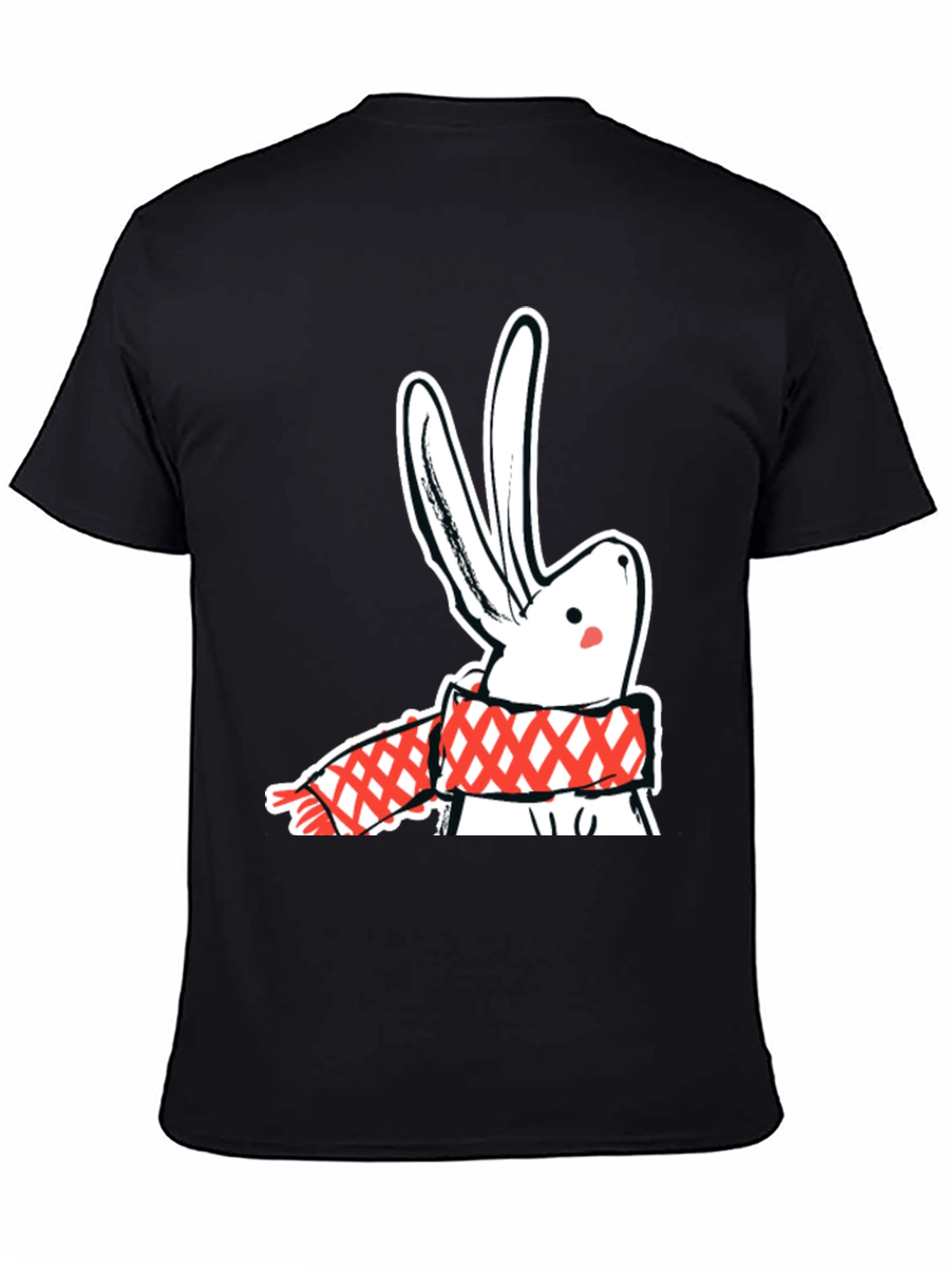 Black Black T-Shirt with Rabbit & Scarf Graphic view 4