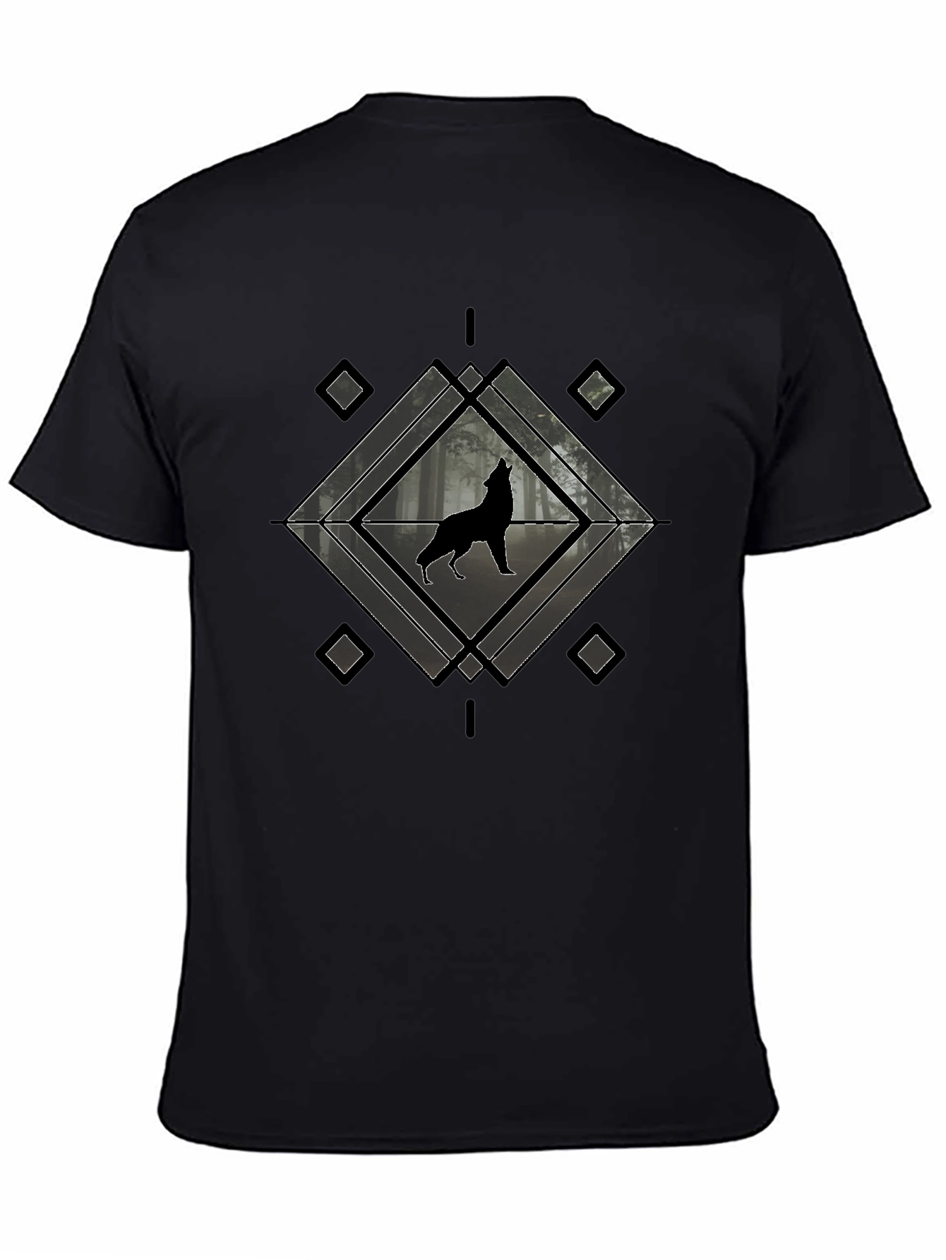 Black Wolf Silhouette Graphic Tee - Black Crew Neck view 4
