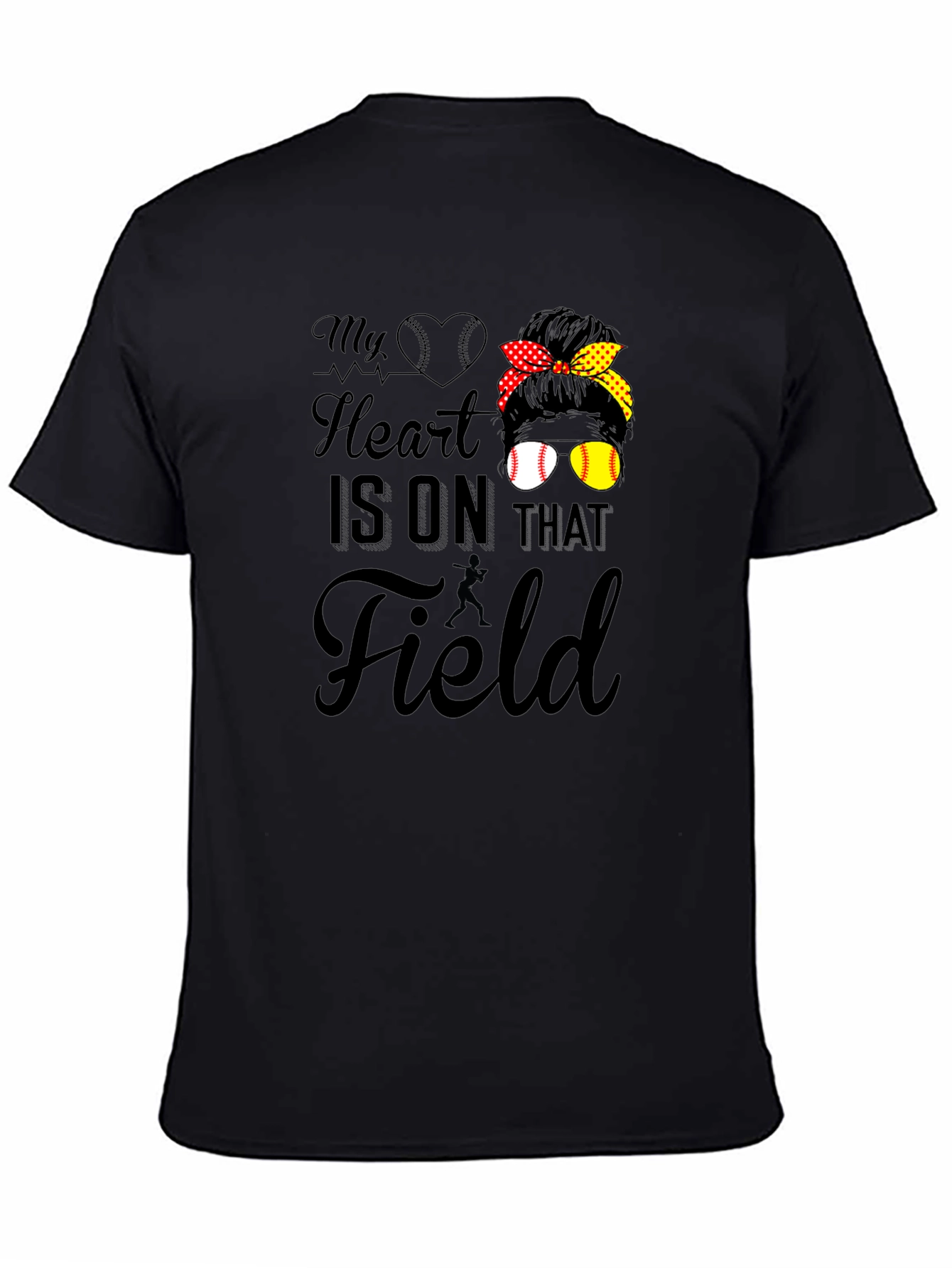 Black My Heart Is On That Field T-Shirt - Baseball Mom Tee view 4