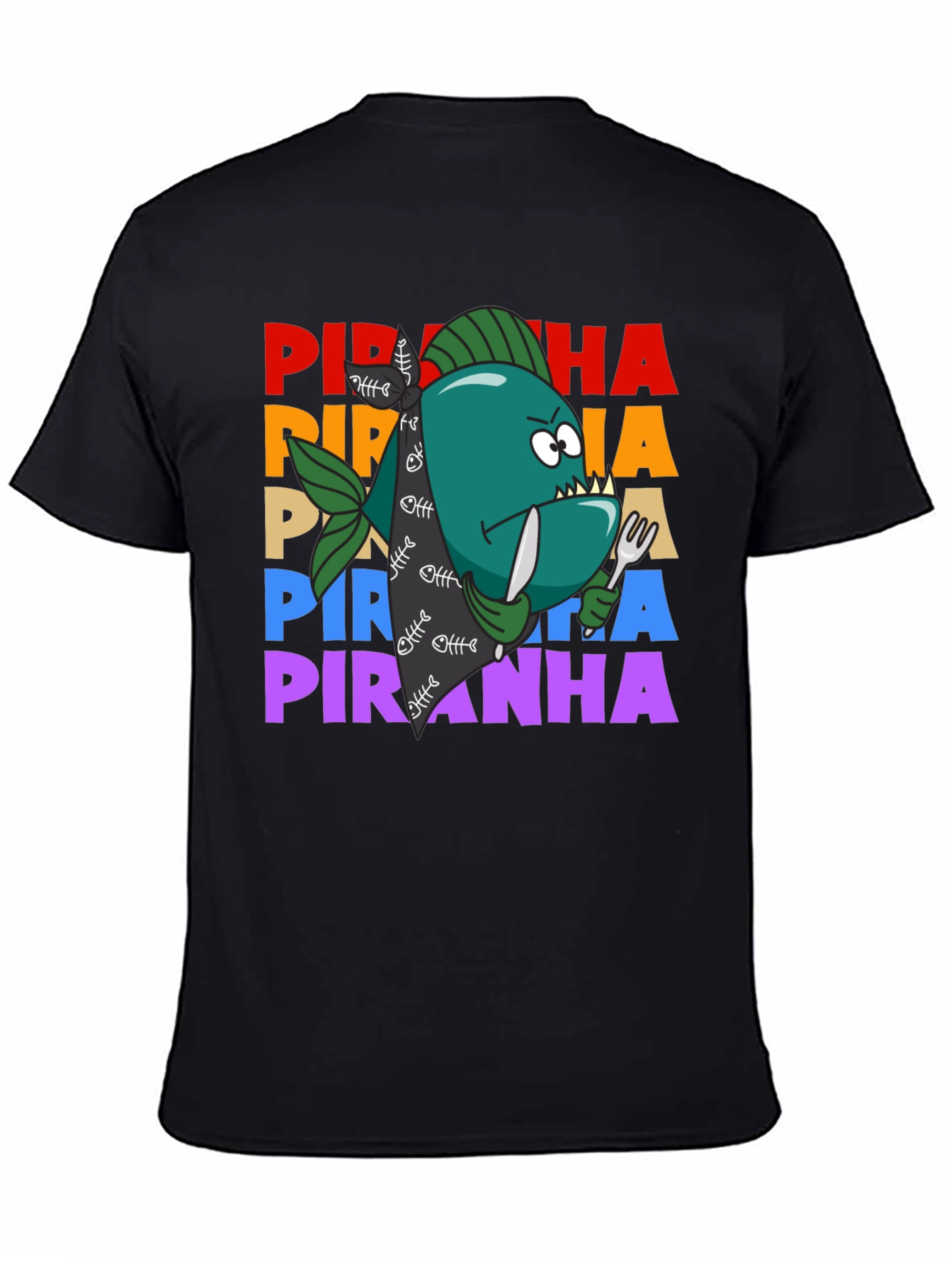Black Piranha Graphic T-Shirt - Funny Fish Design view 4