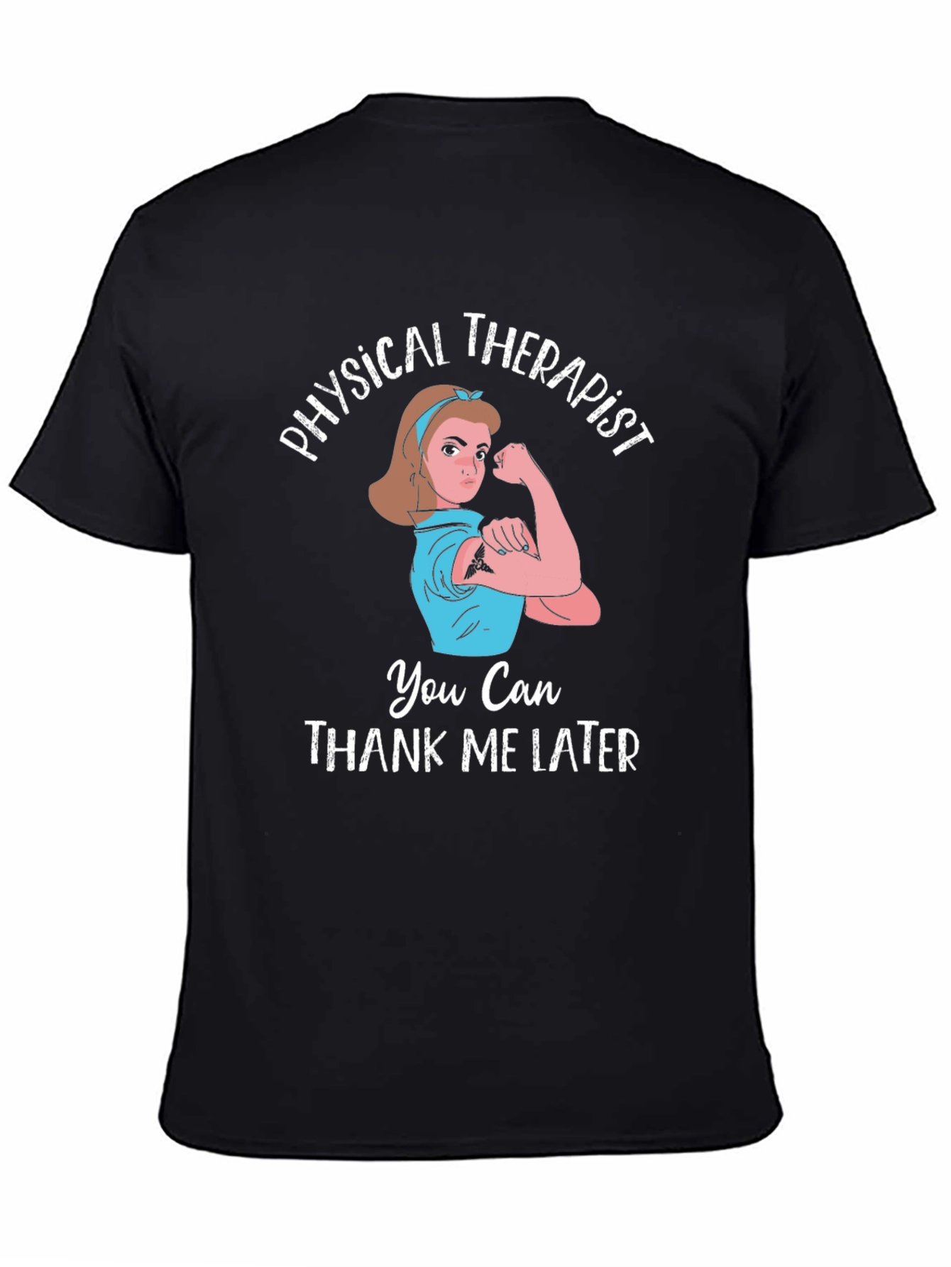 Black Physical Therapist T-Shirt | Rosie the Riveter Design view 4