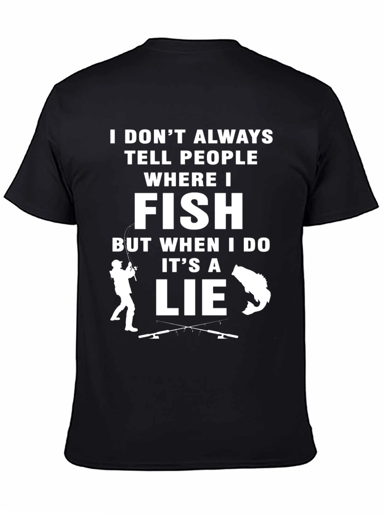 Black Funny Fishing T-Shirt - I Don't Always Tell People Where I Fish view 4