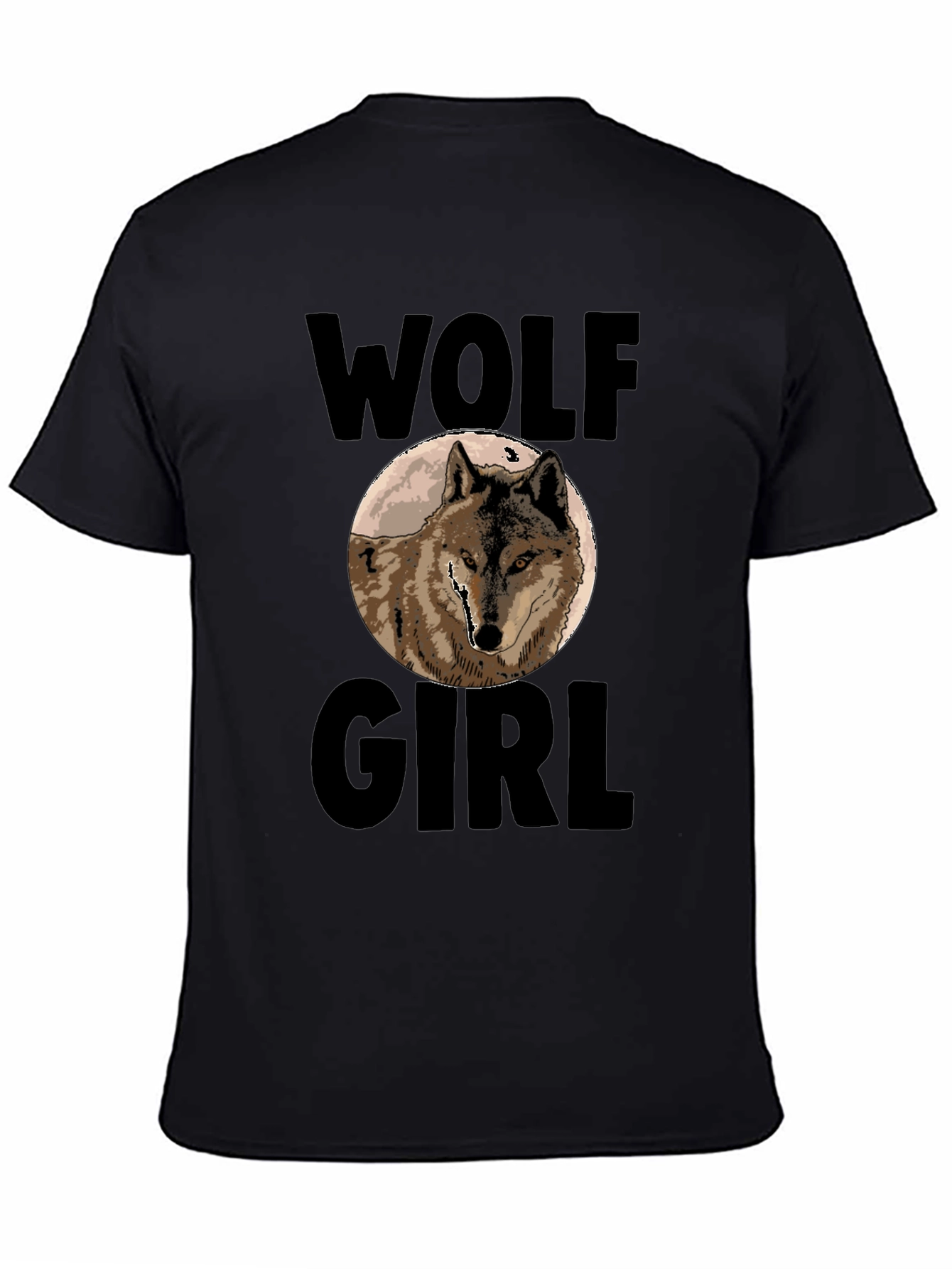Black Wolf Girl Graphic Print T-Shirt - Black view 4
