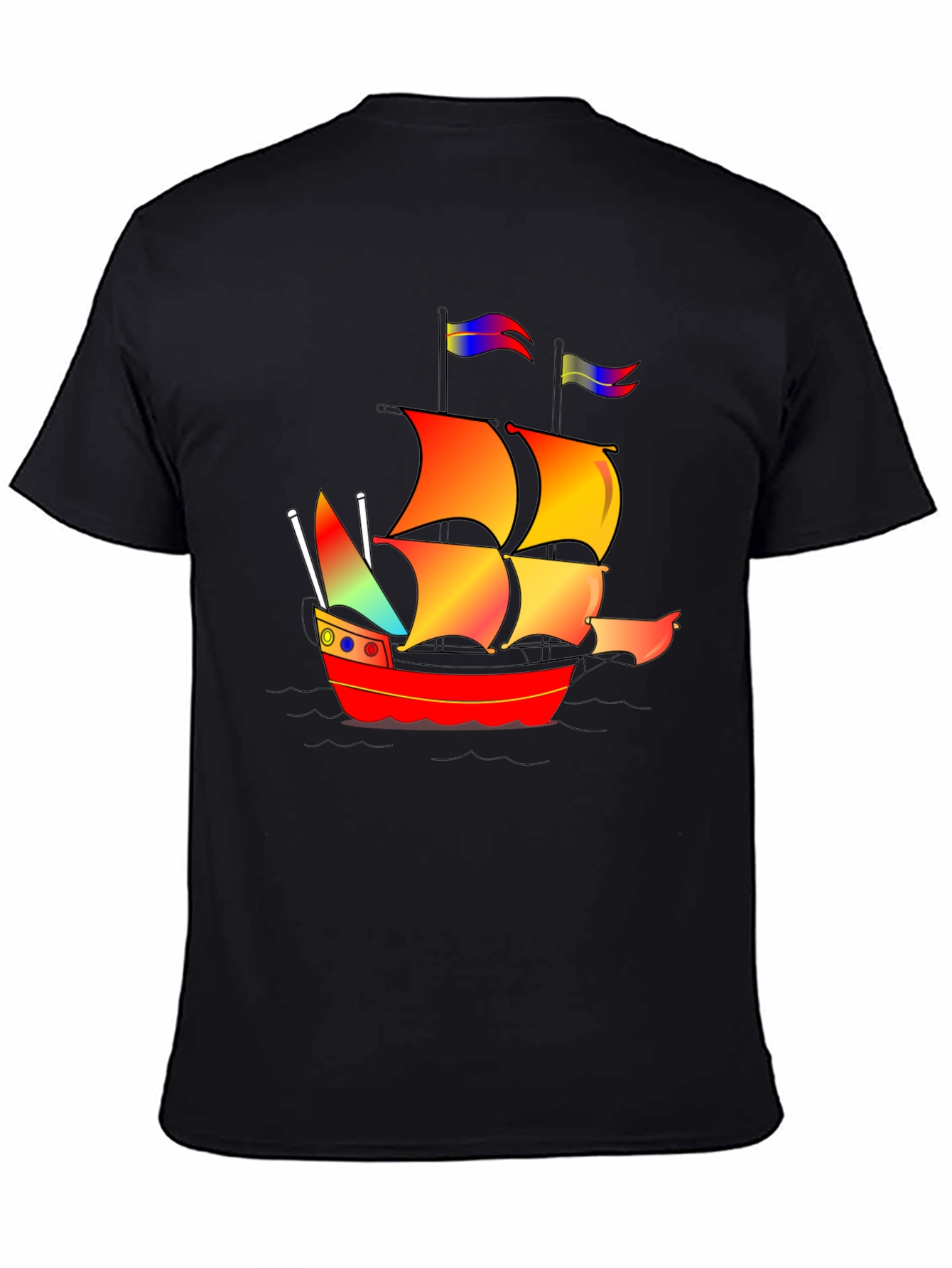 Black Colorful Pirate Ship Graphic Tee view 4