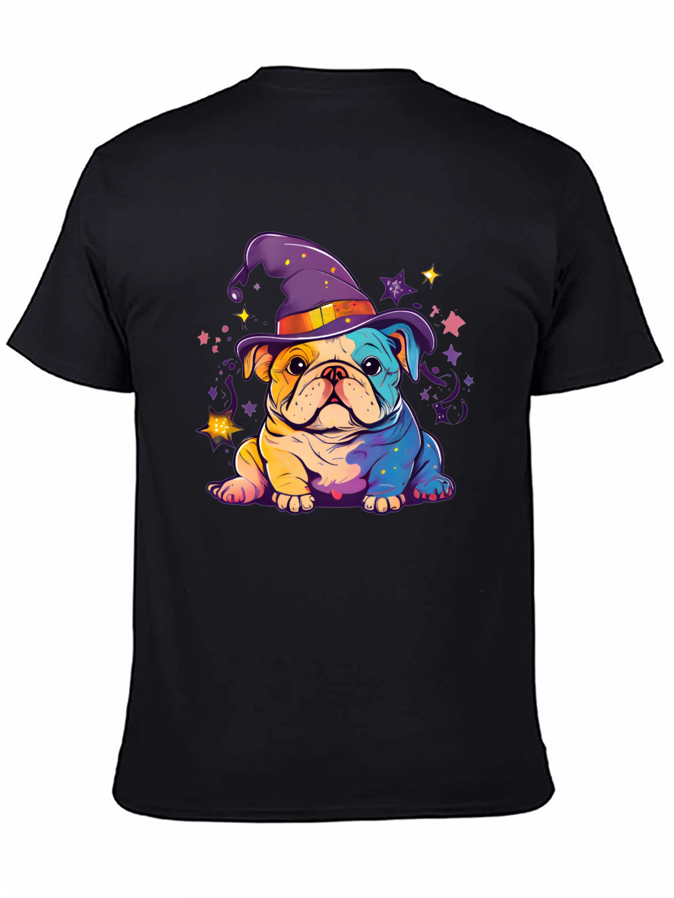 Black Bulldog Witch Hat T-Shirt view 4