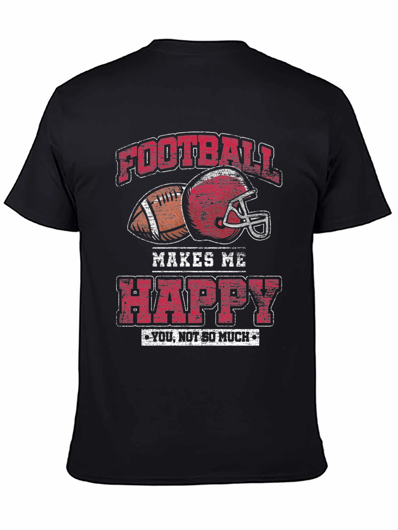 Black Football Makes Me Happy Graphic T-Shirt view 4