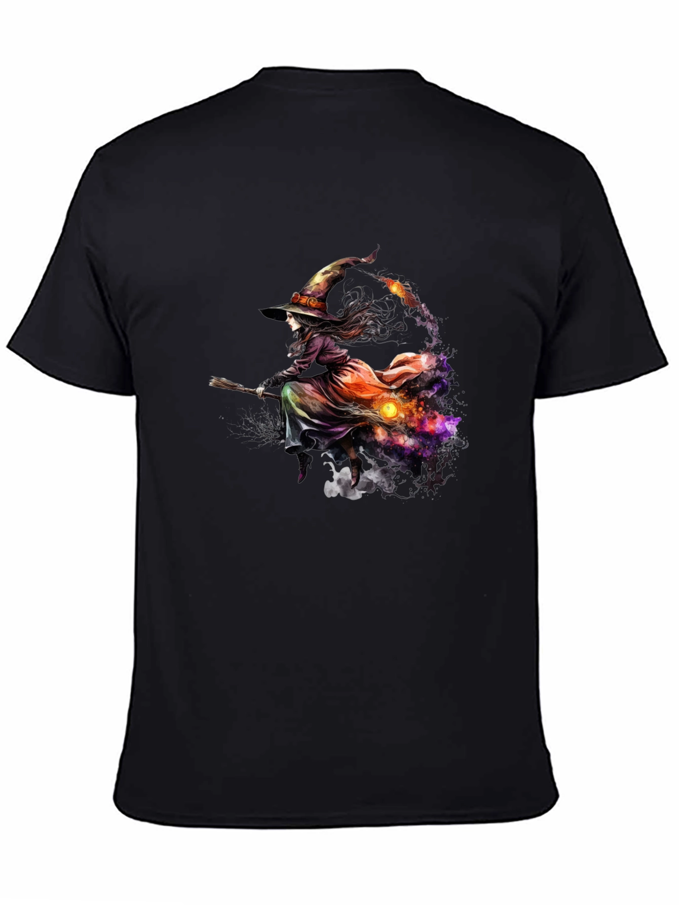 Black Witch Broom Halloween T-Shirt view 4
