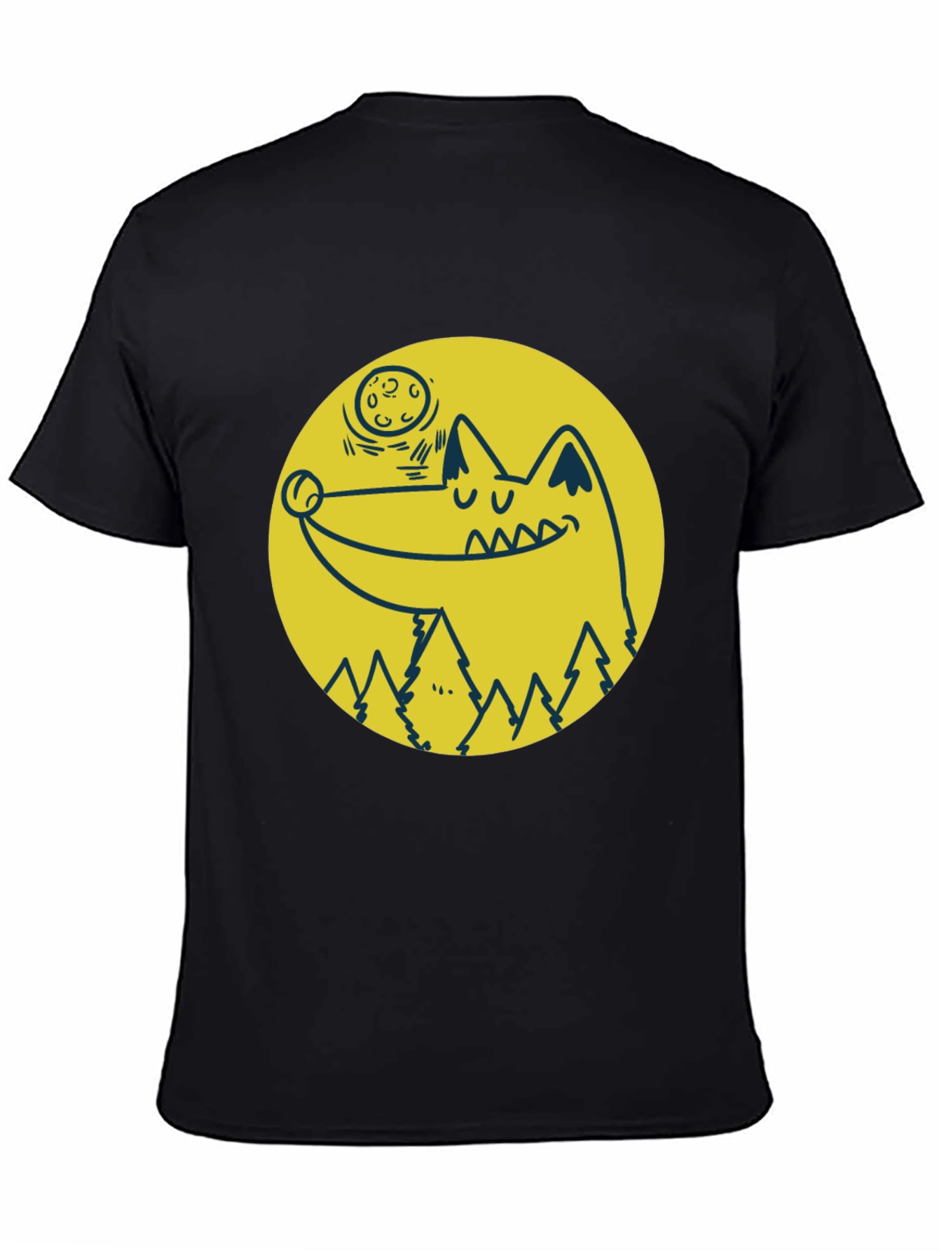 Black Wolf & Moon Graphic Tee - Black Cotton T-Shirt view 4
