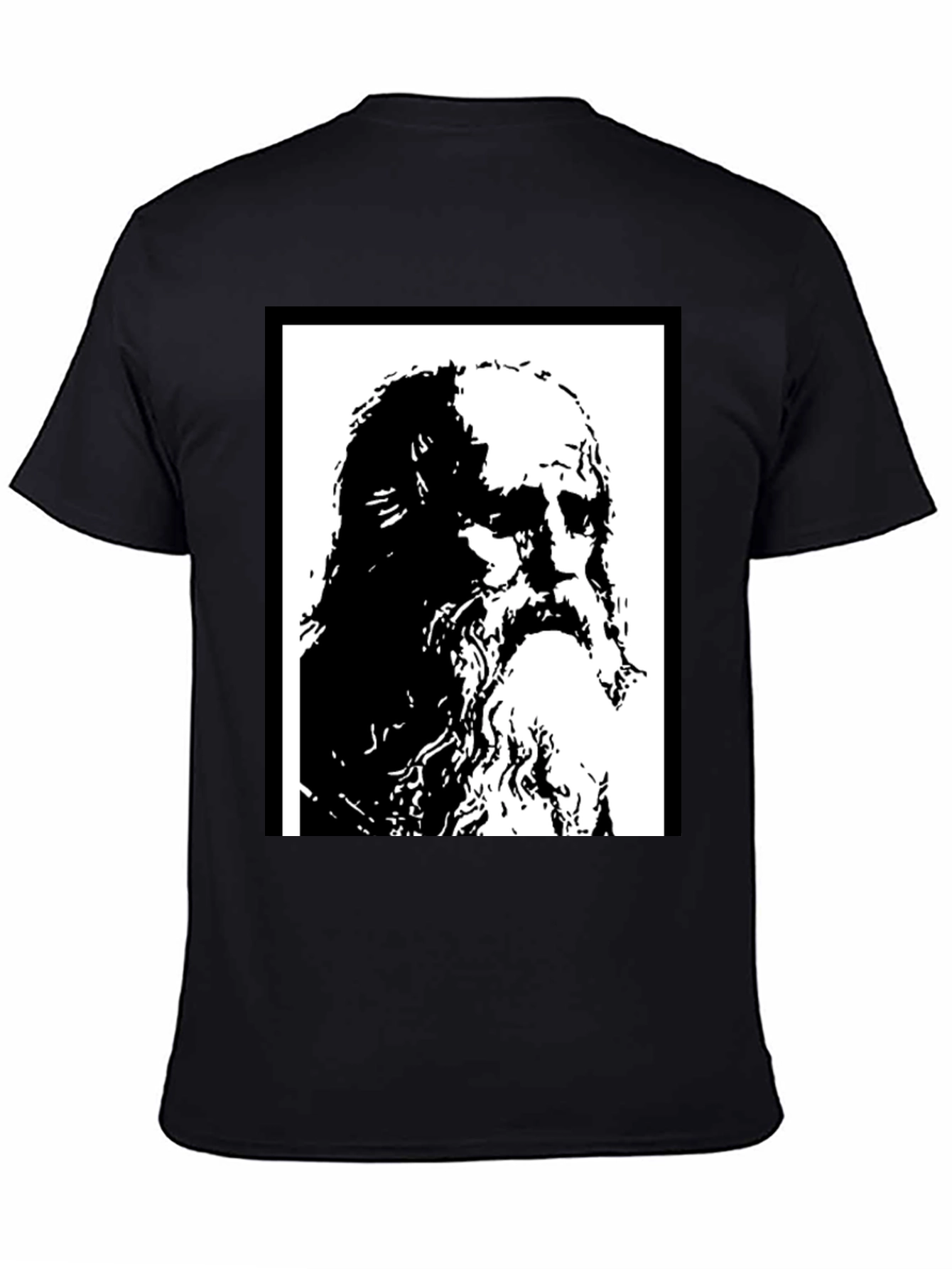 Black Black T-Shirt with Artistic Portrait Print view 4