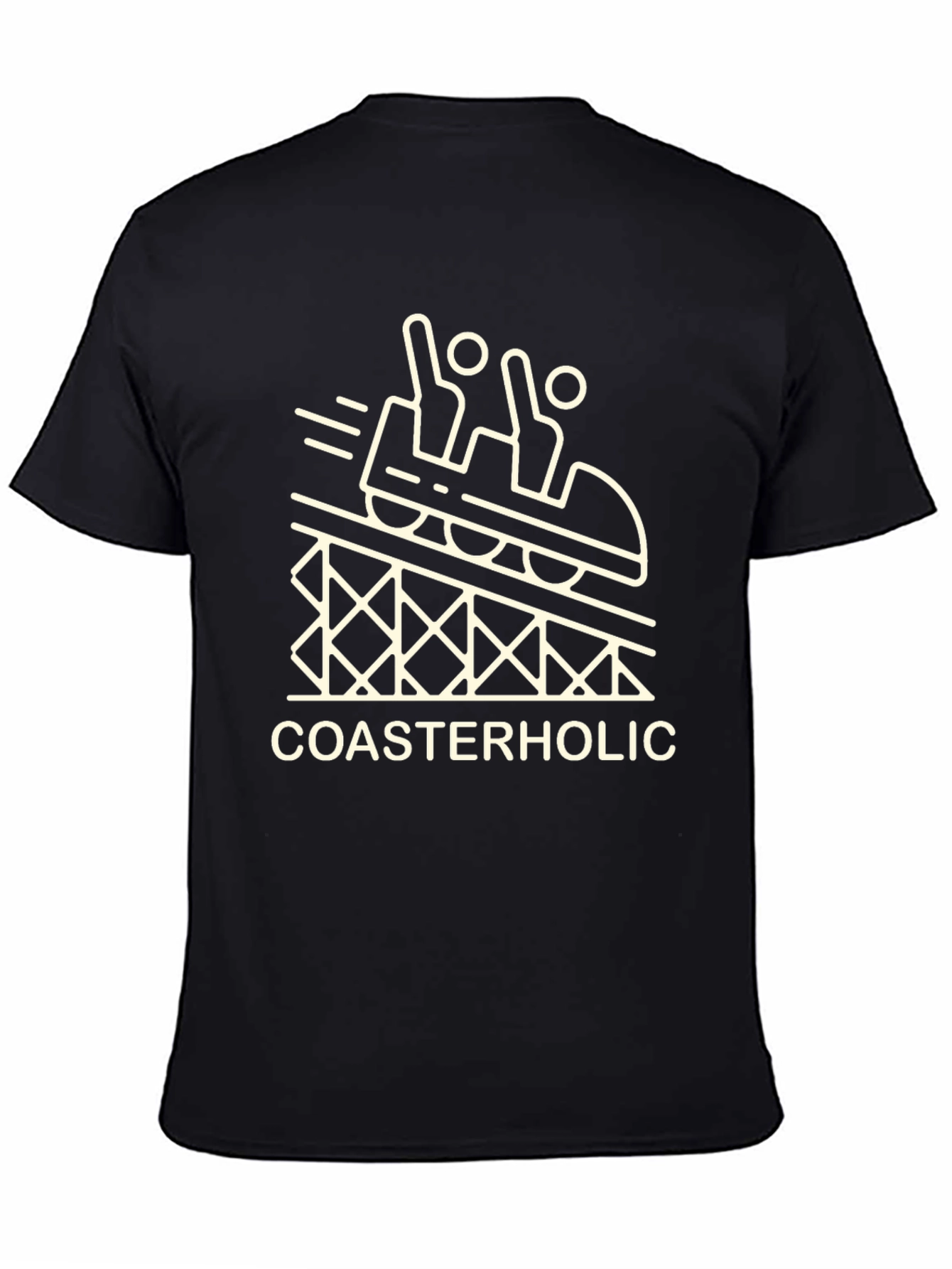 Black Coasterholic Black T-Shirt - Thrill Ride Design view 4