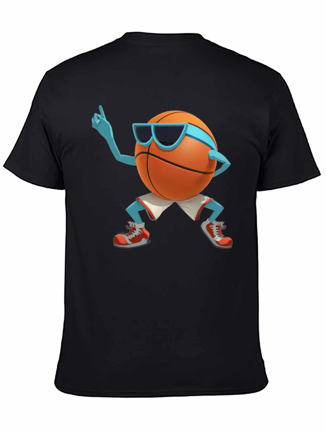 Black Cool Basketball Cartoon Graphic Black T-Shirt view 4