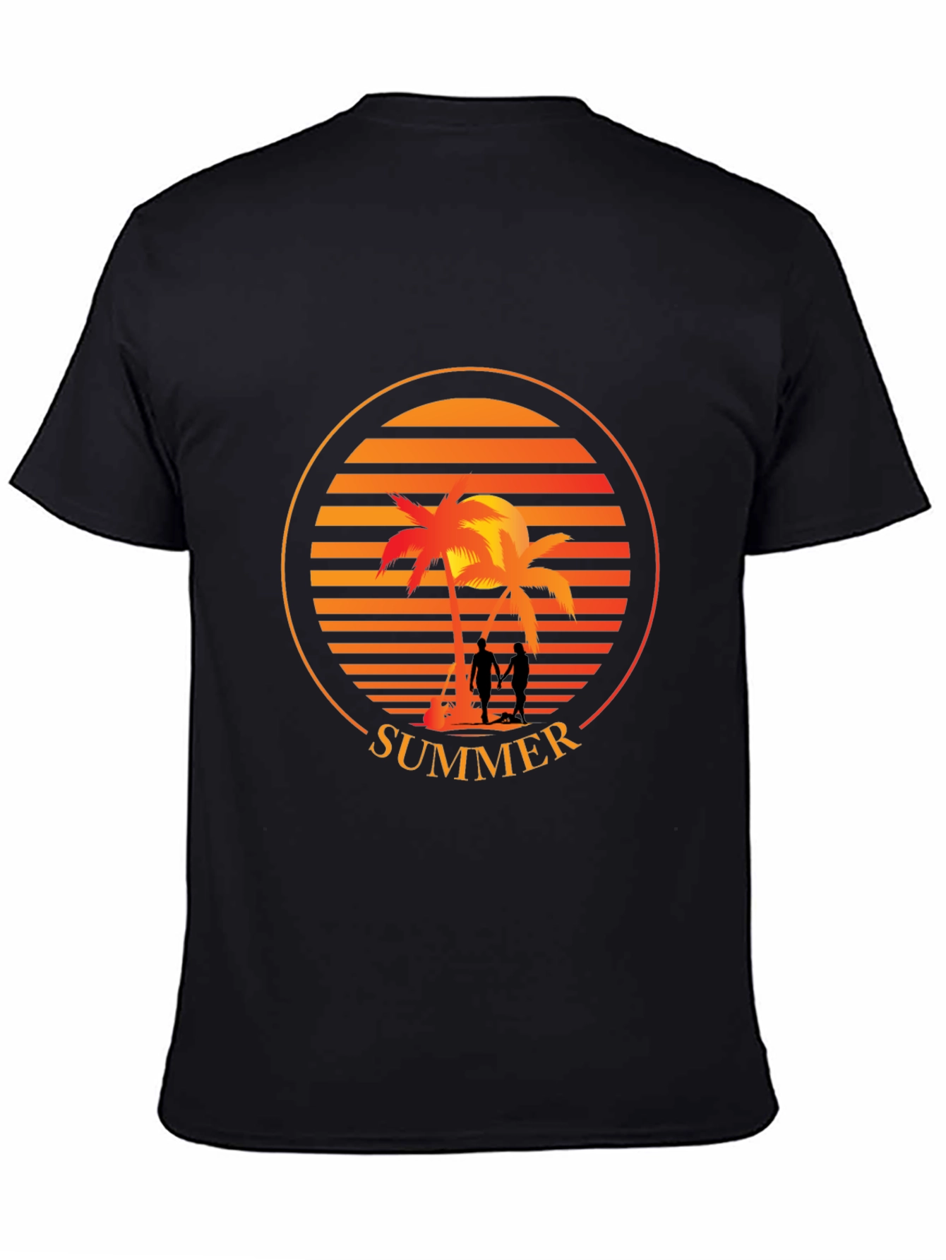 Black Summer Palm Tree Sunset Graphic T-Shirt view 4