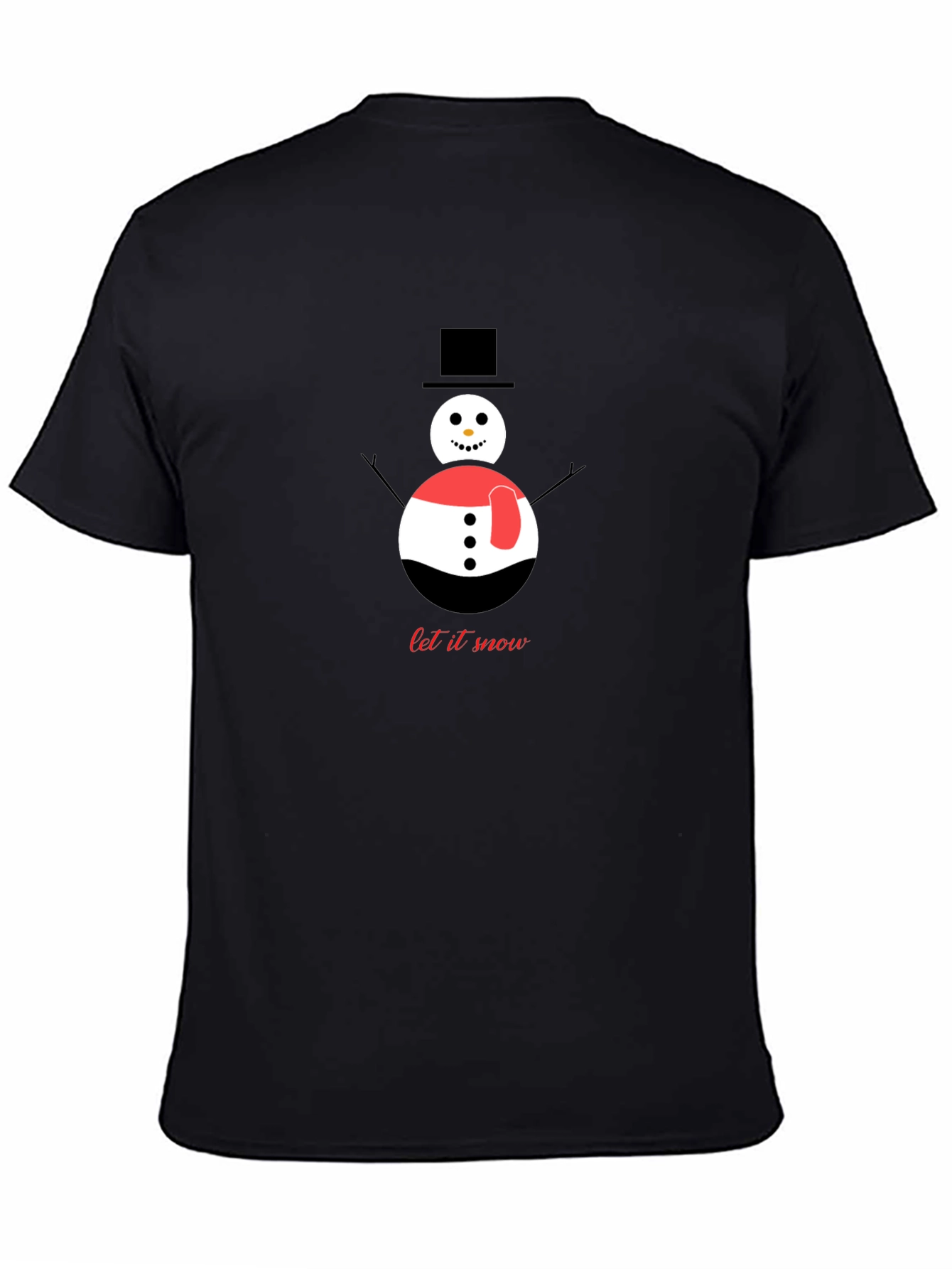 Black Snowman Graphic Tee - "Let It Snow" Winter Holiday Shirt view 4