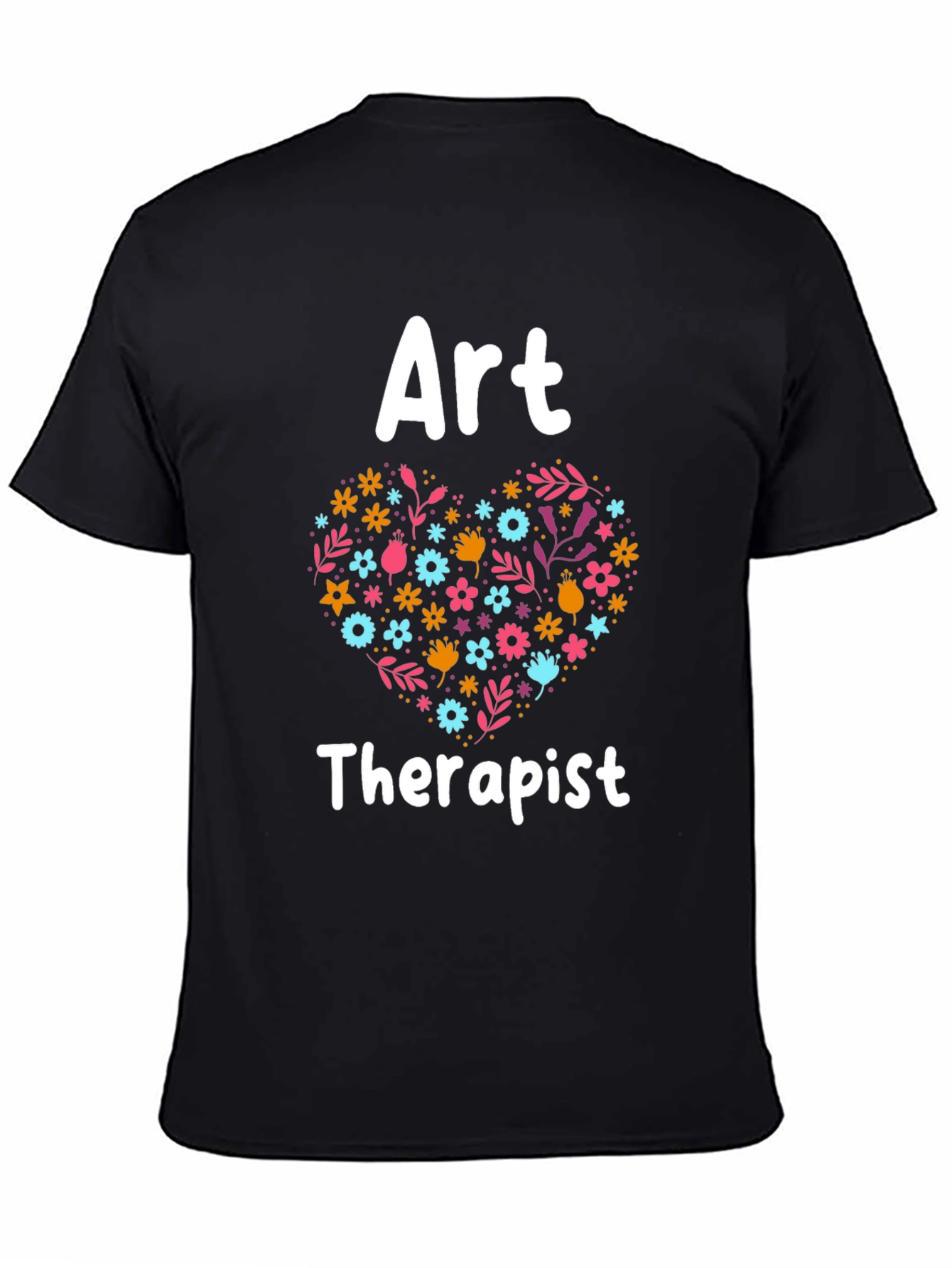 Black Art Therapist Floral Heart Graphic Tee - Black view 4