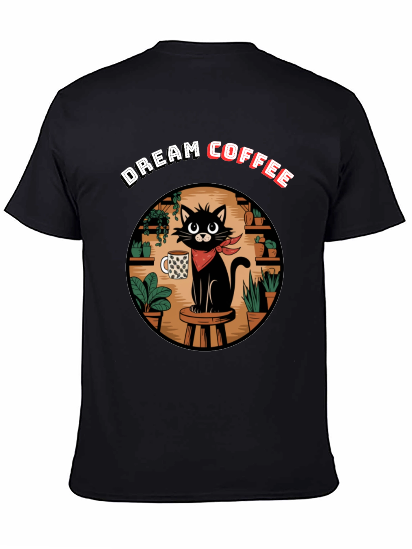 Black Dream Coffee Cat Graphic T-Shirt view 4