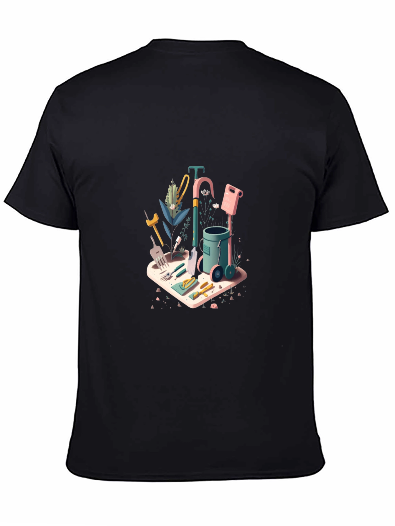 Black Gardening Tools Graphic Tee - Black Cotton Blend view 4
