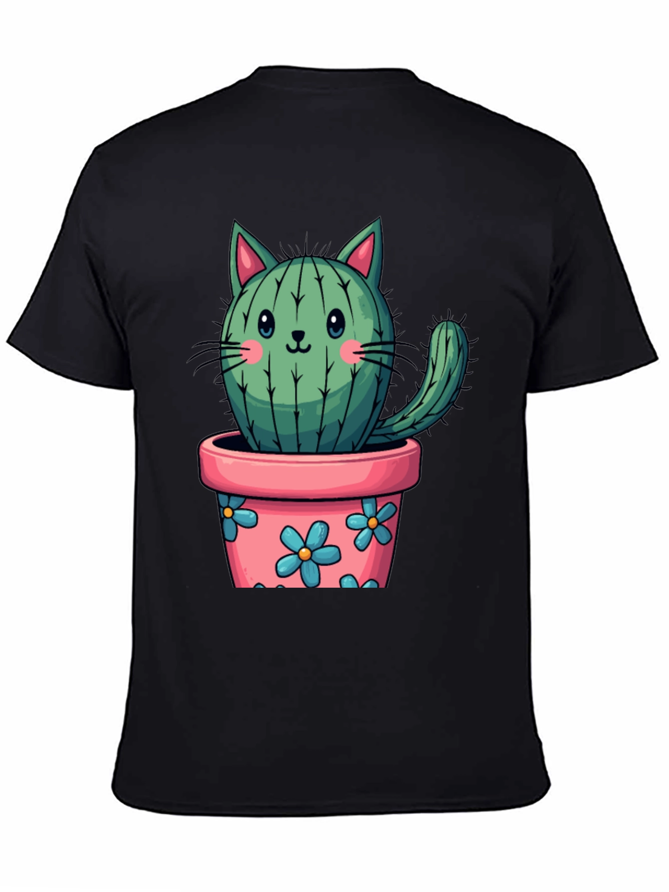 Black Cactus Cat T-Shirt - Potted Plant Kitten Tee view 4