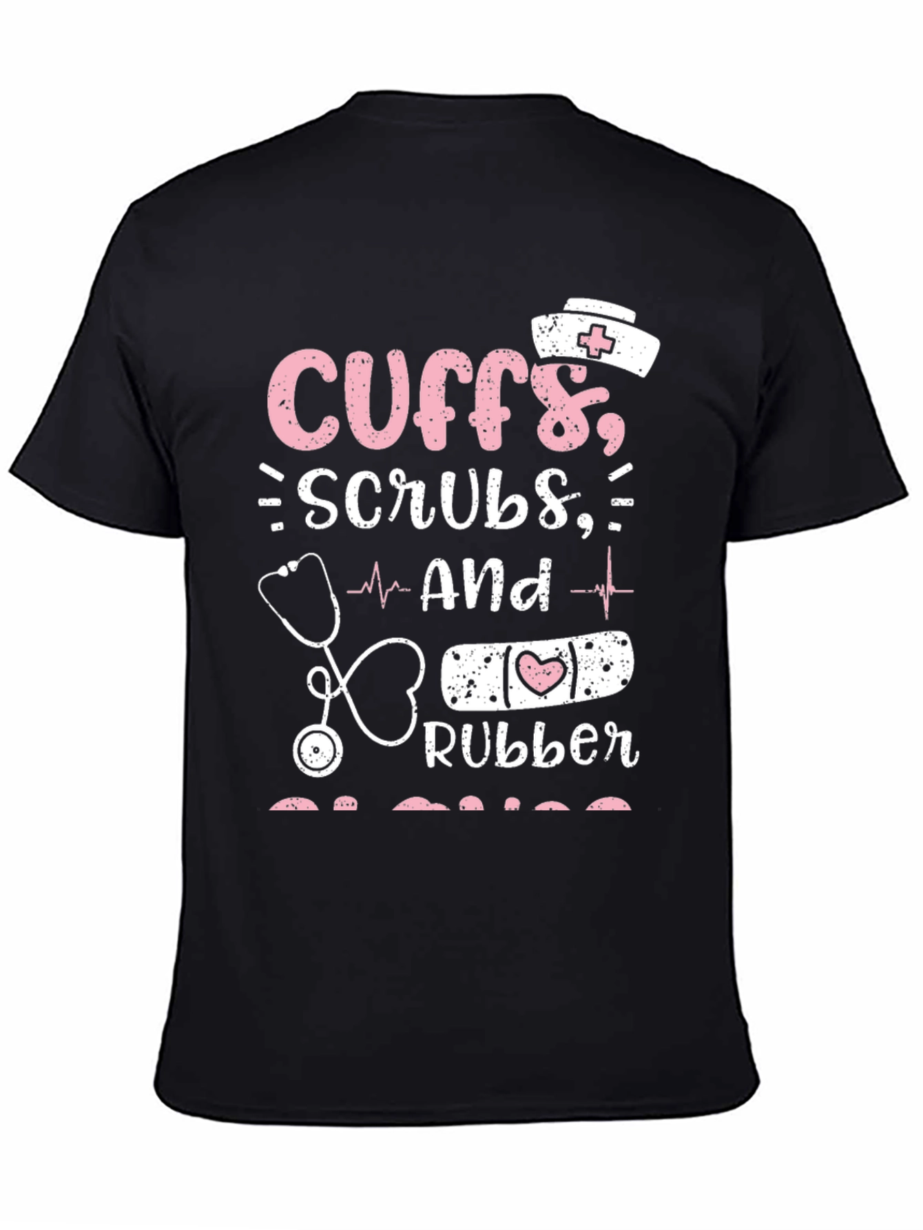 Black Cute Nurse T-Shirt - Cuffs, Scrubs & Rubber view 4