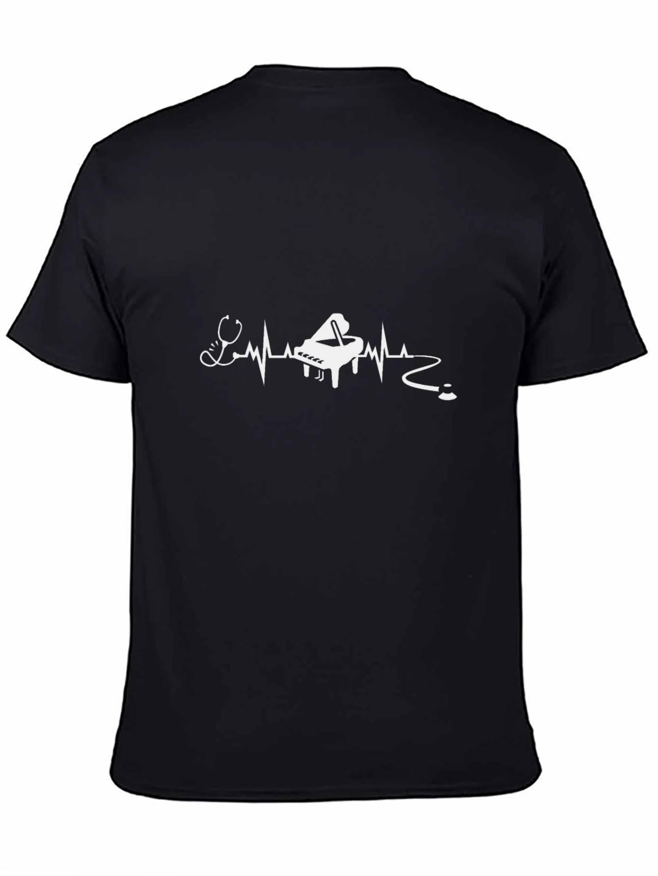 Black Piano Heartbeat T-Shirt - Music & Medicine view 4