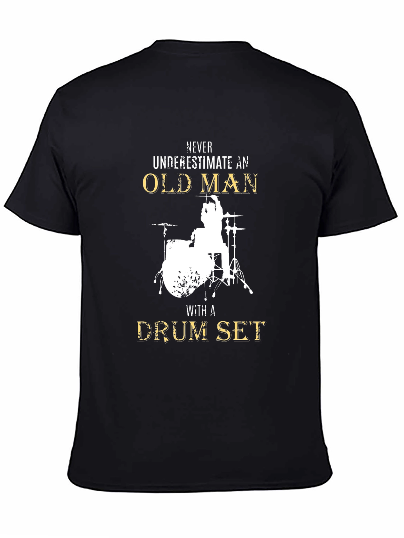 Black Old Man Drum Set T-Shirt - Black Graphic Tee view 4