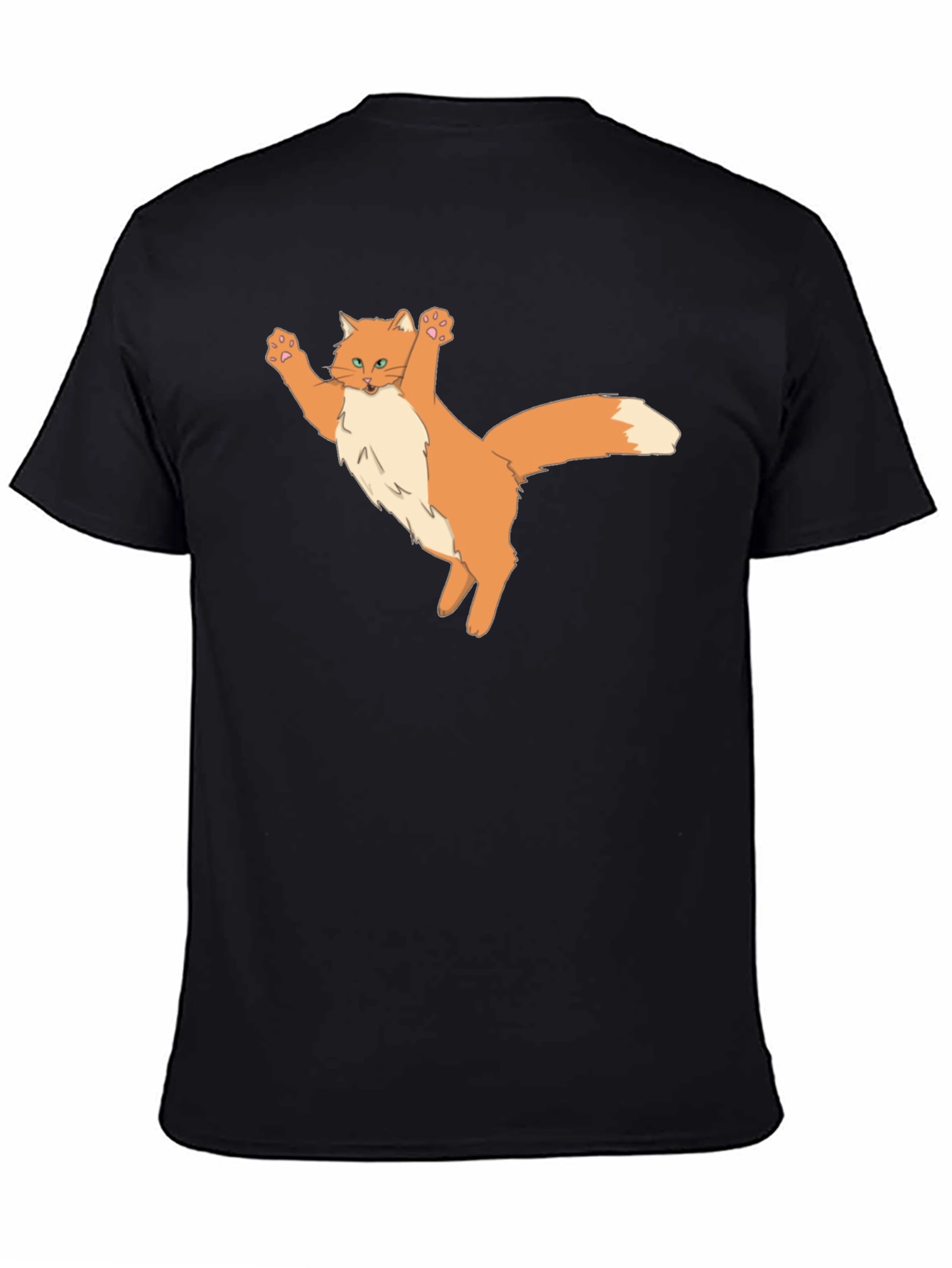 Black Black T-Shirt with Cartoon Cat Design view 4