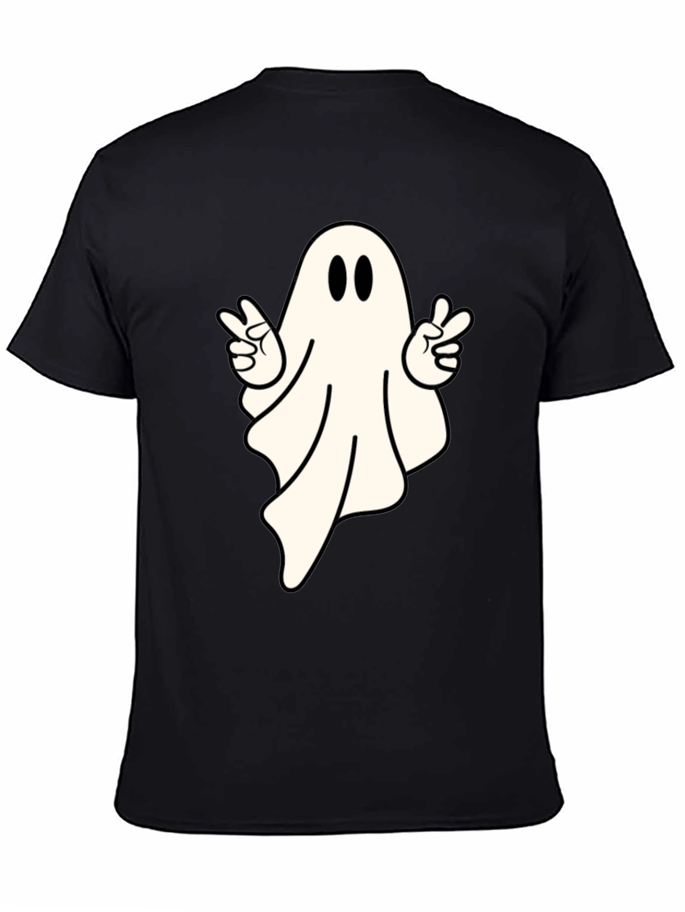 Black Cool Ghost Peace Sign T-Shirt - Spooky Season Apparel view 4