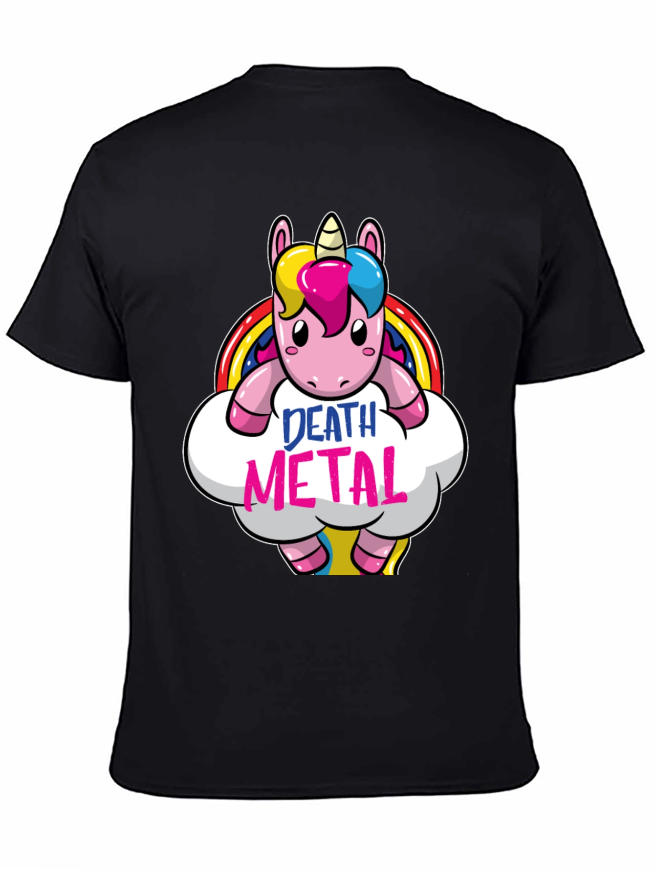 Black Death Metal Unicorn Graphic T-Shirt - Black view 4