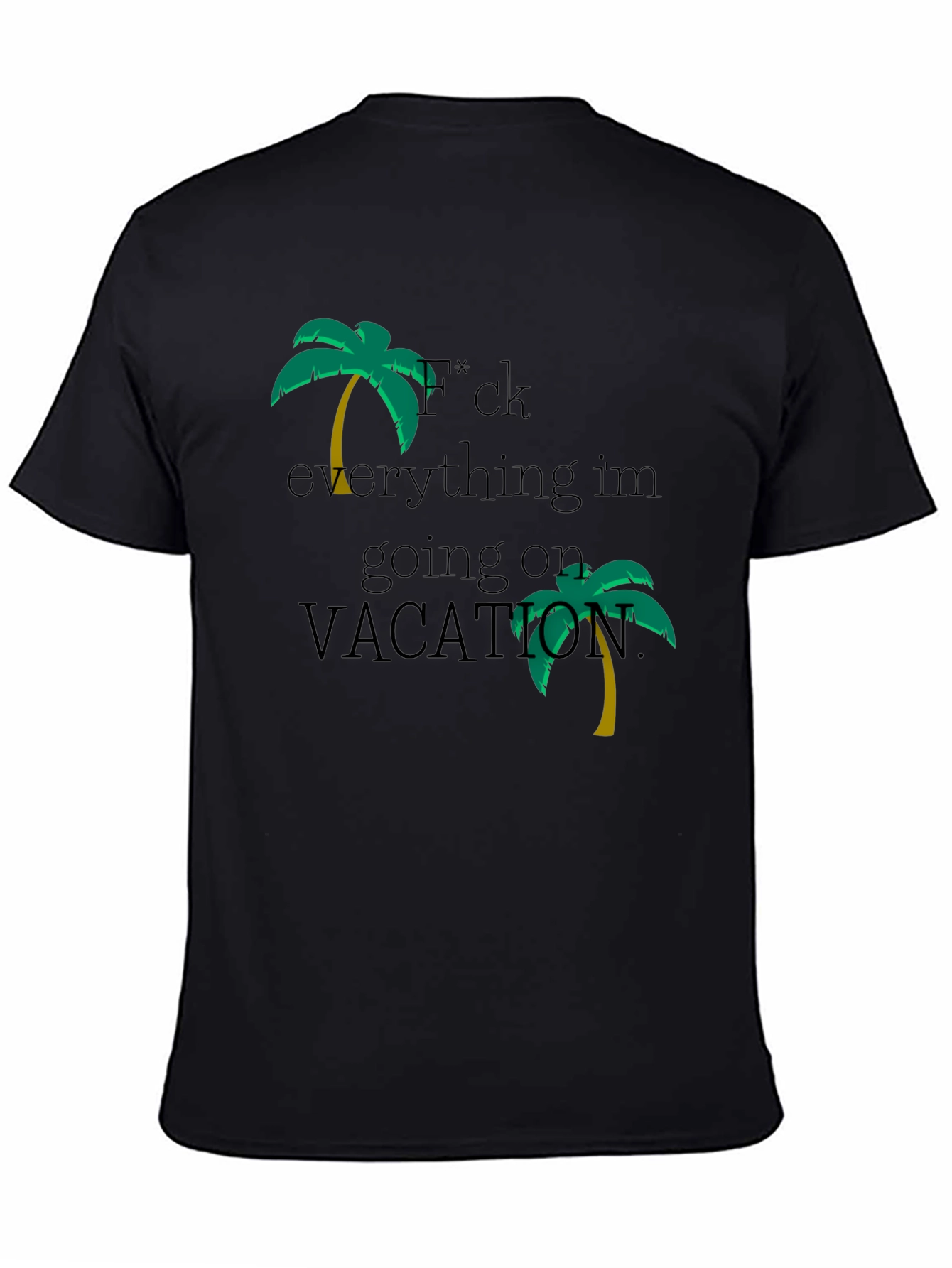 Black Vacation Mode Black T-Shirt - Palm Tree Design view 4