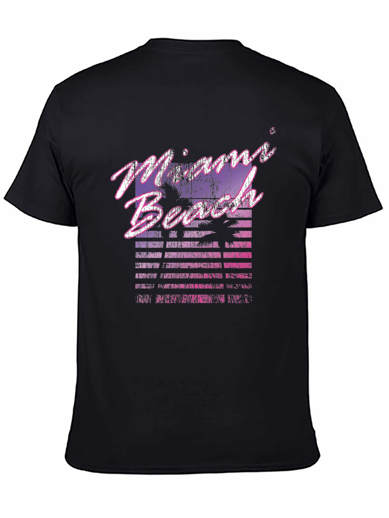 Black Miami Beach Retro Graphic Black T-Shirt view 4