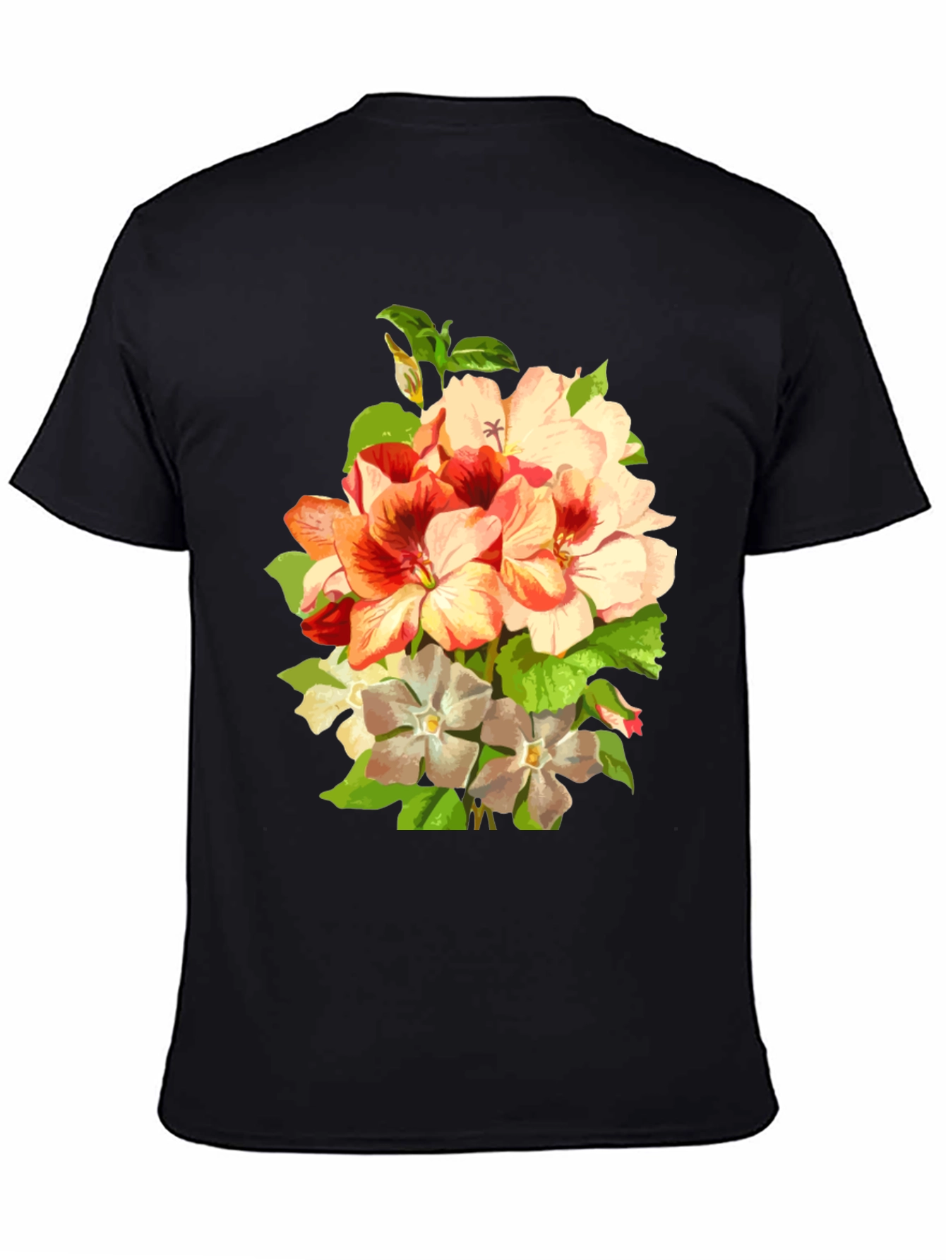 Black Floral Bouquet Graphic Tee - Black Cotton T-Shirt view 4