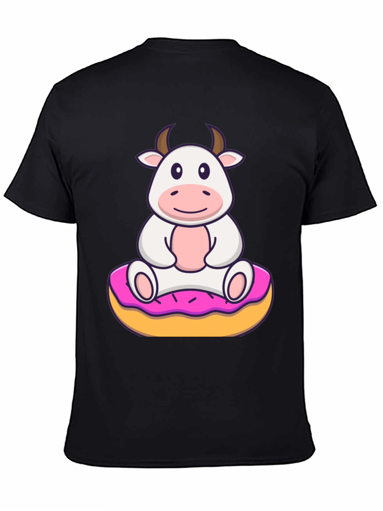 Black Cow on Donut Graphic Tee - Cute Cartoon Style view 4