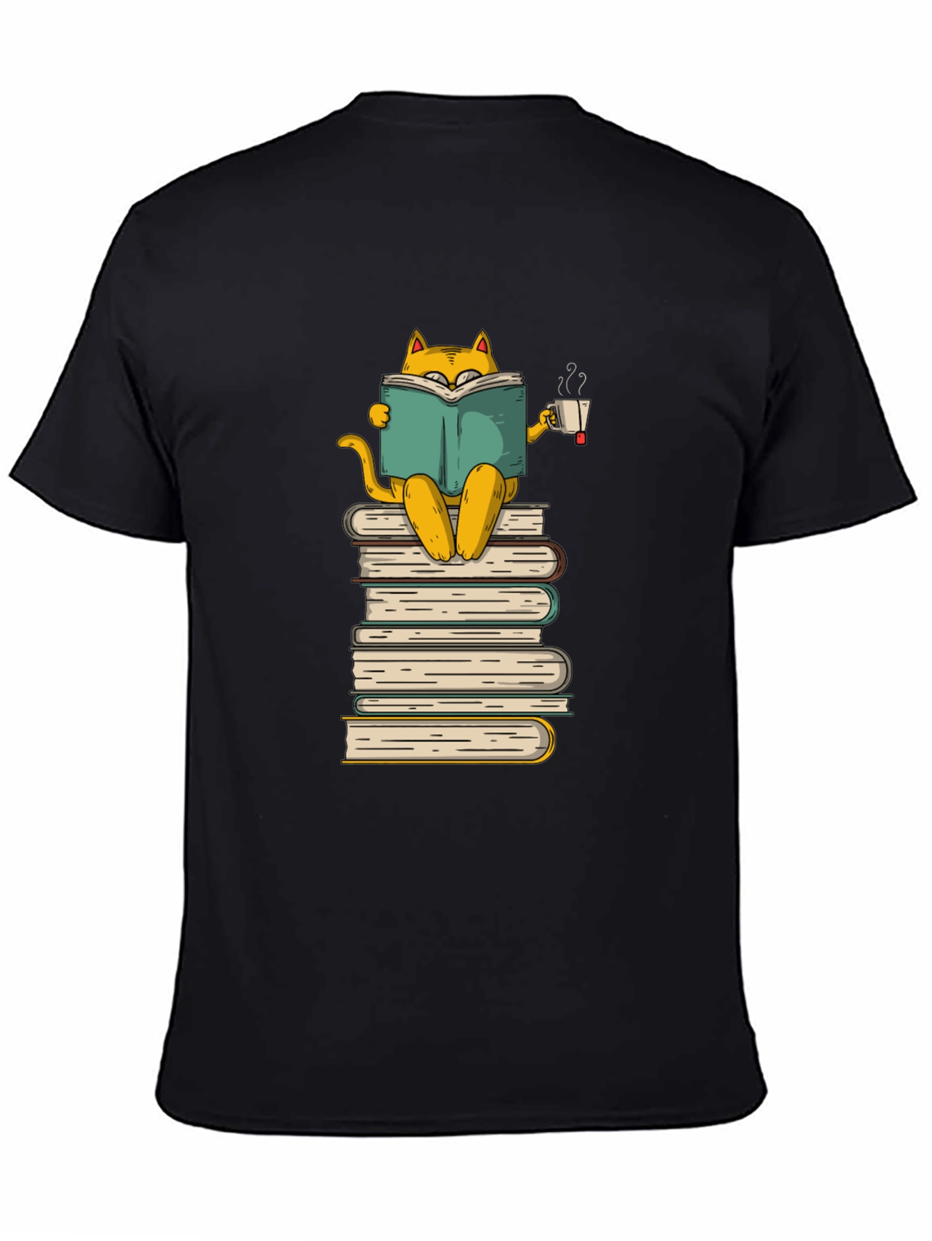 Black Bookish Cat T-Shirt: Cozy Reader view 4