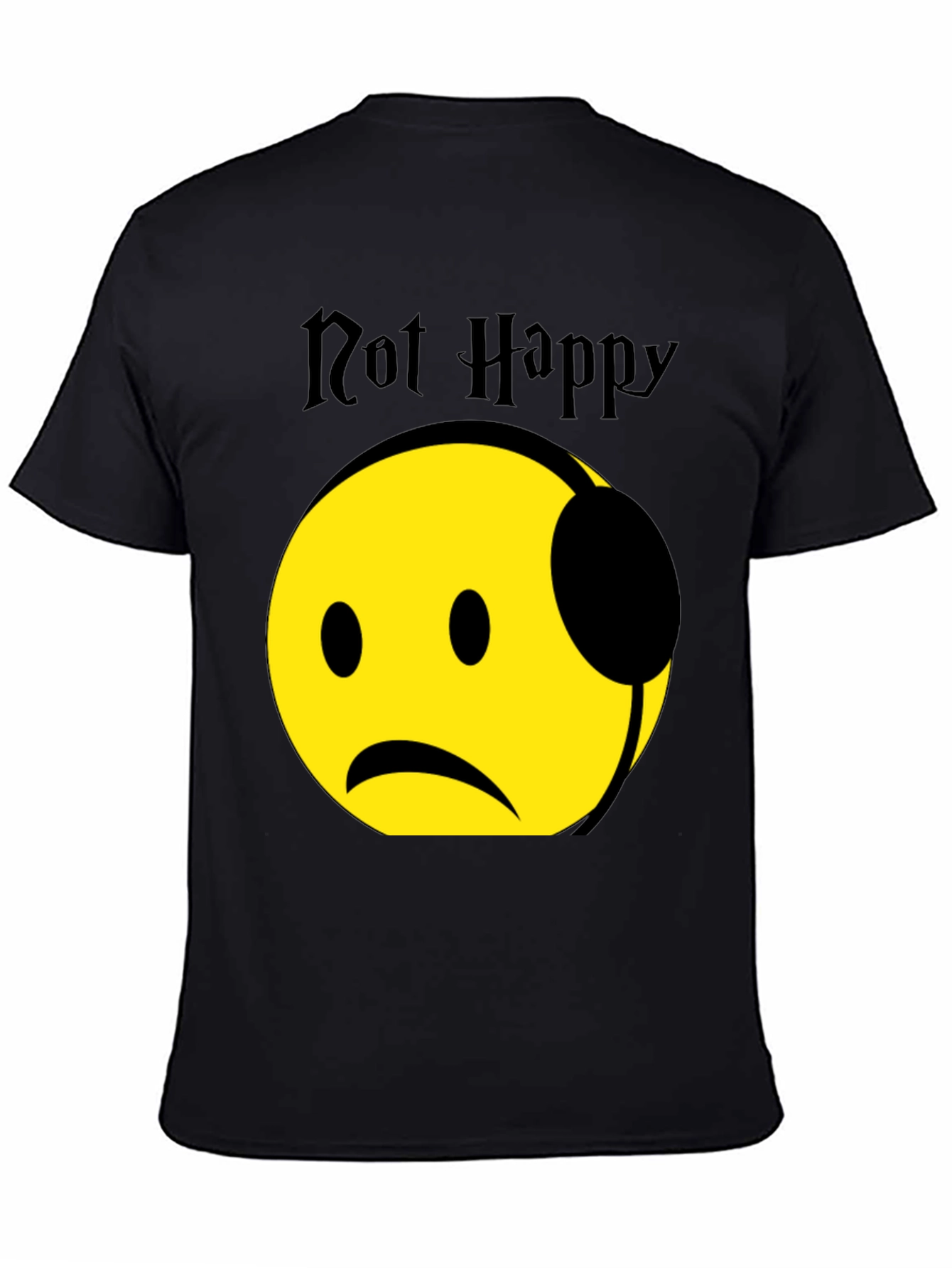 Black Not Happy Emoji Graphic T-Shirt - Trendy Casual Wear view 4
