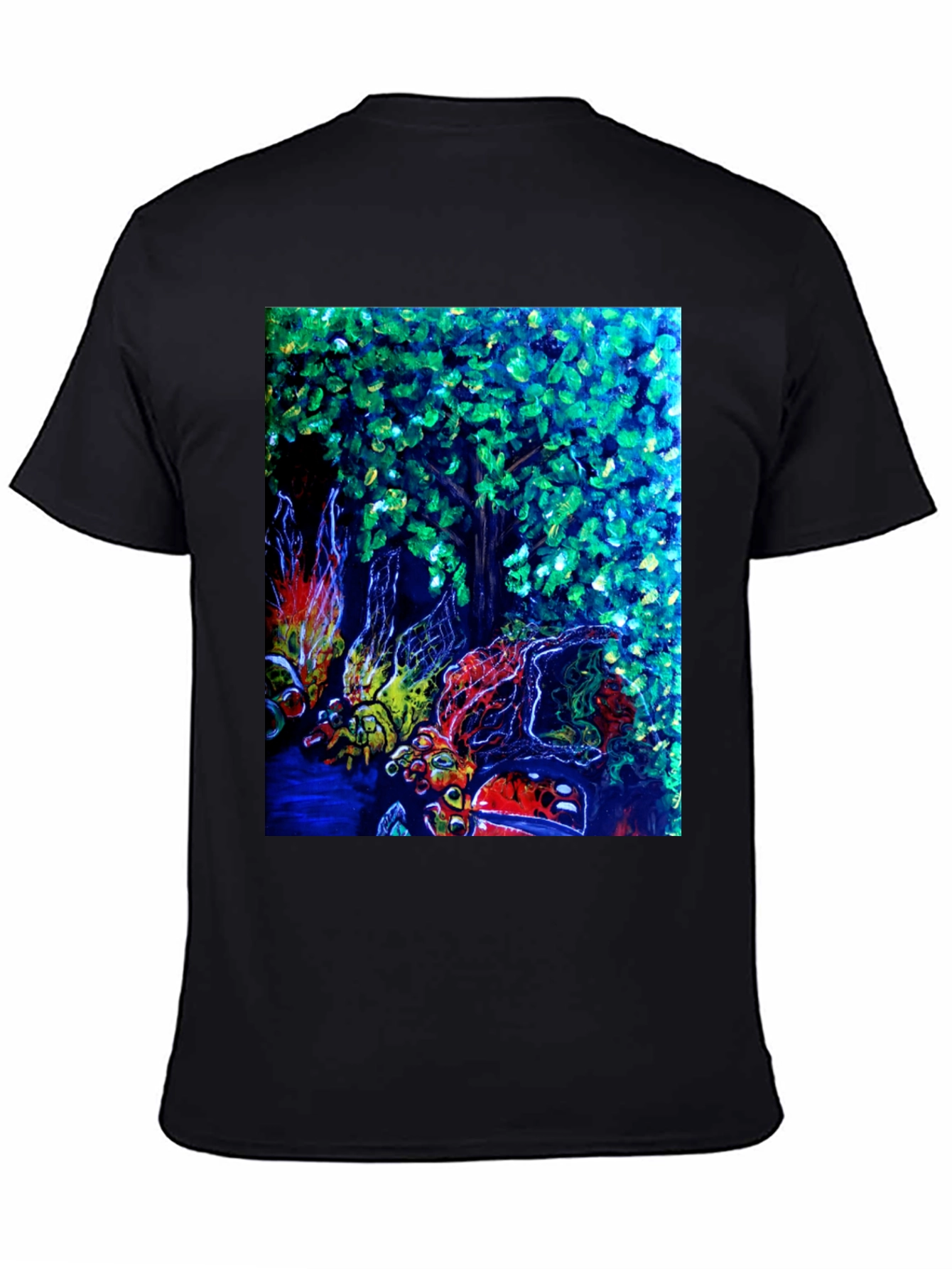 Black Nature Art Graphic Print Black T-Shirt view 4