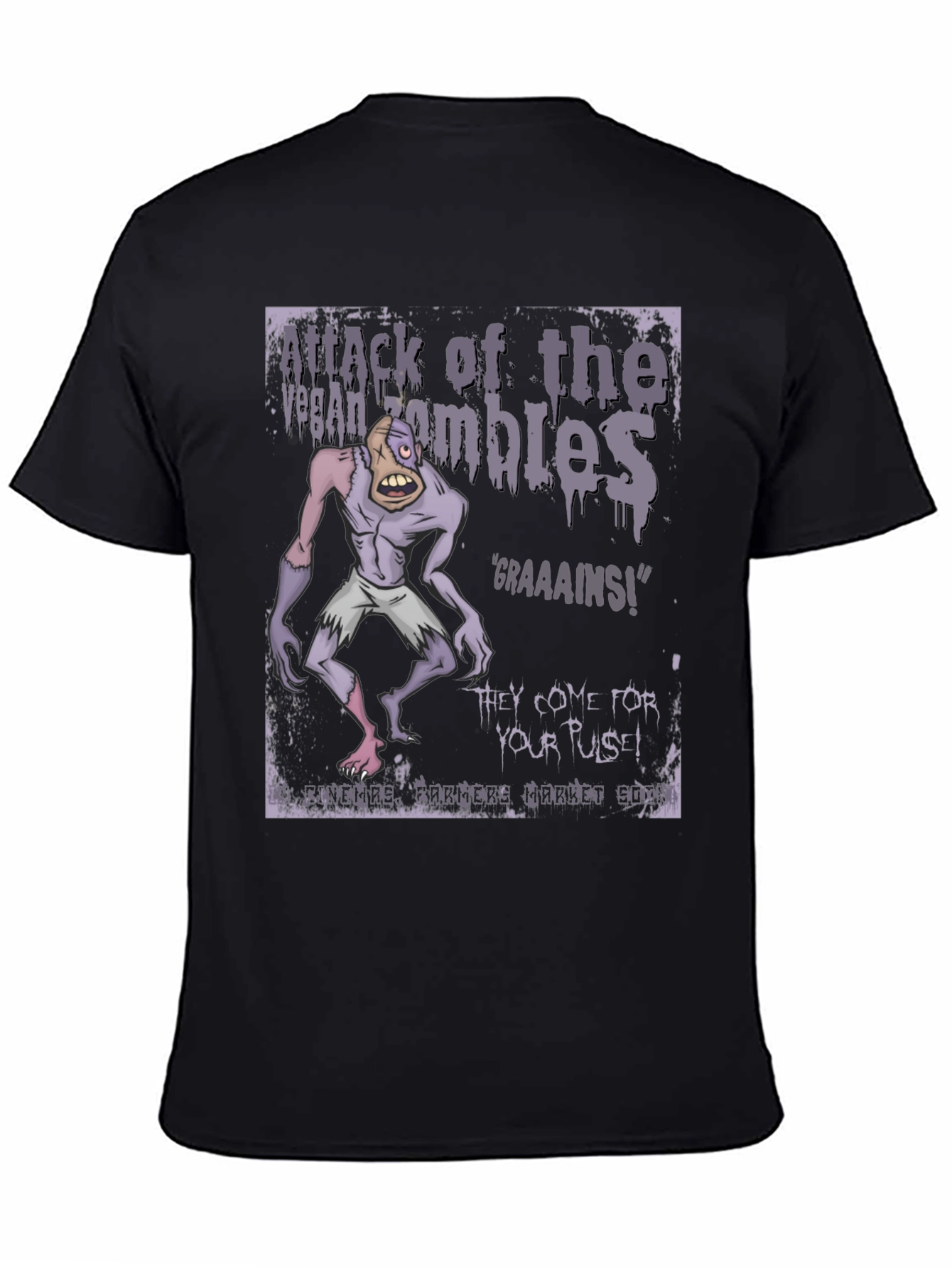 Black Vegan Zombie T-Shirt: Graaaains! view 4