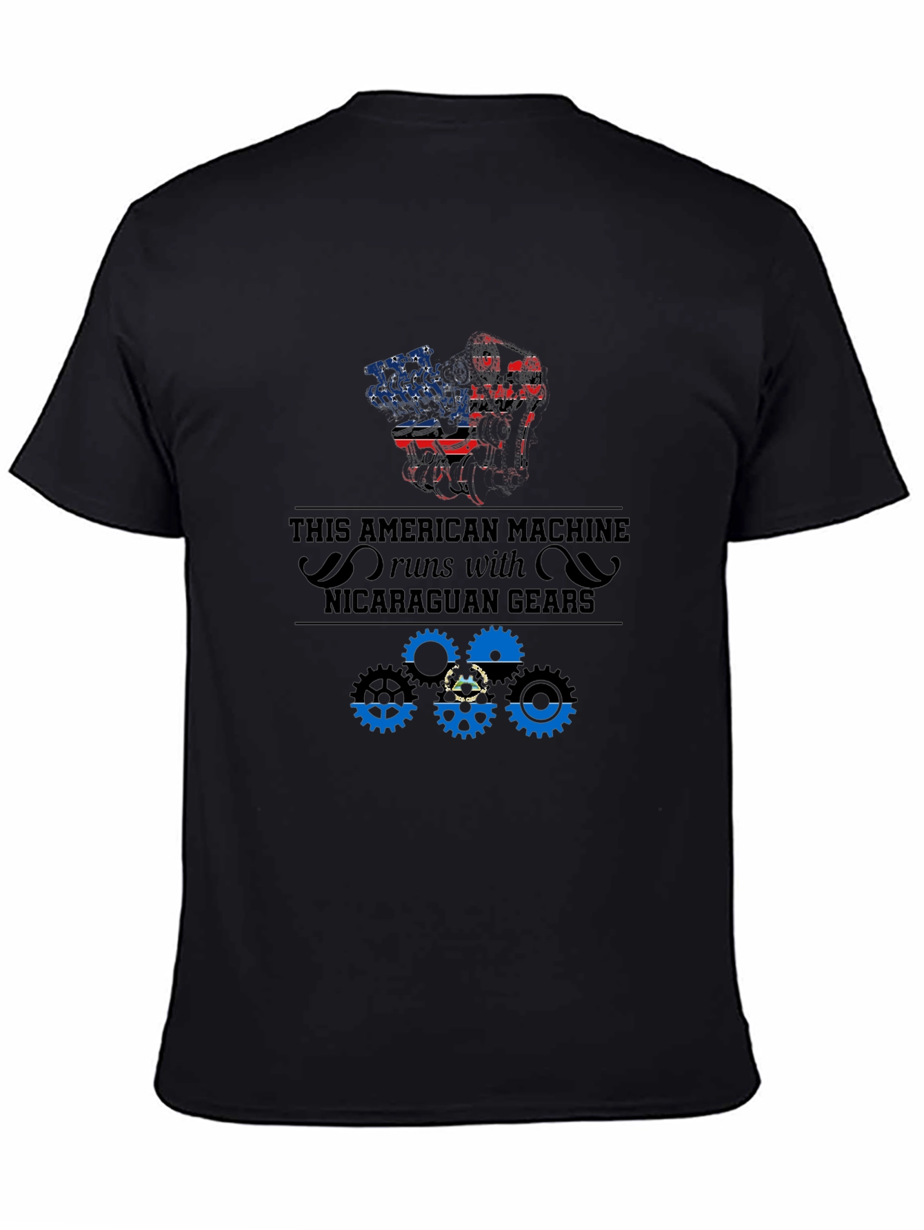 Black American Machine Nicaragua Gears T-Shirt view 4