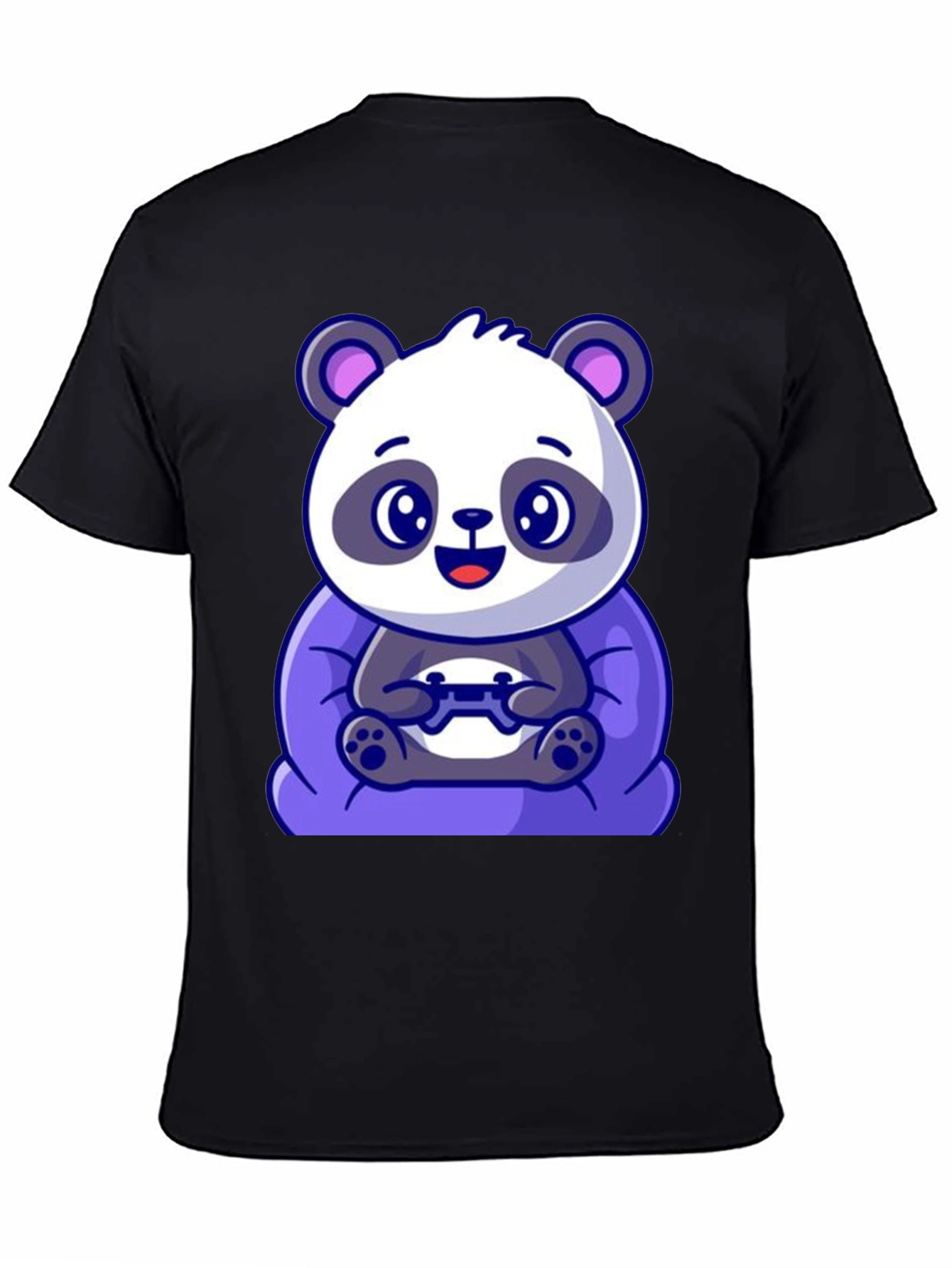 Black Cute Gamer Panda T-Shirt - Black Cotton Tee view 4