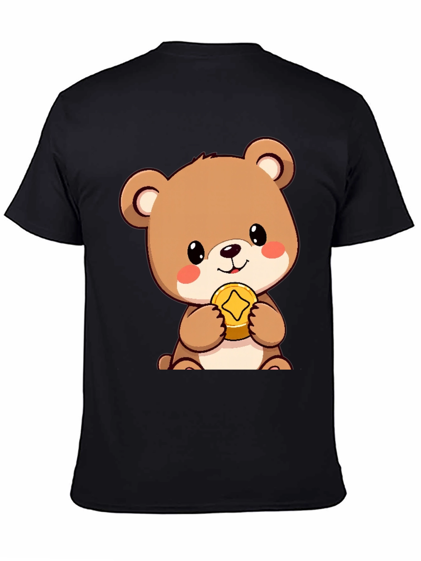 Black Cute Bear with Coin Black T-Shirt view 4
