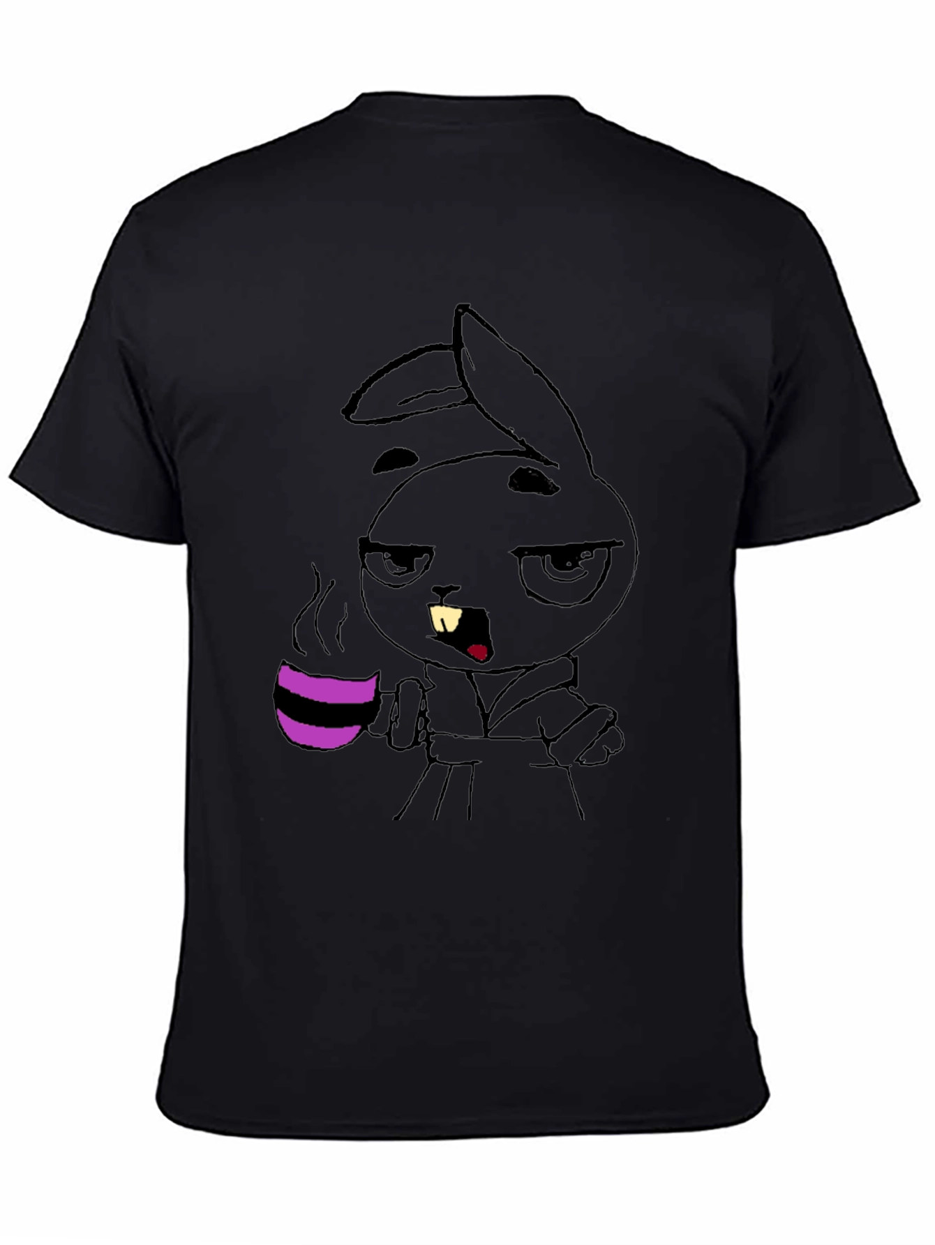 Black Grumpy Bunny Coffee T-Shirt - Black Cotton Tee view 4