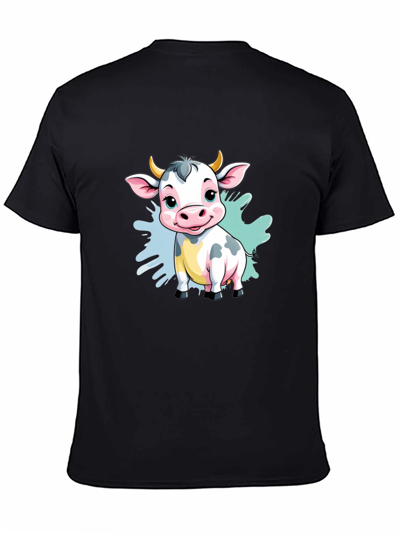 Black Cute Cartoon Cow Black T-Shirt view 4