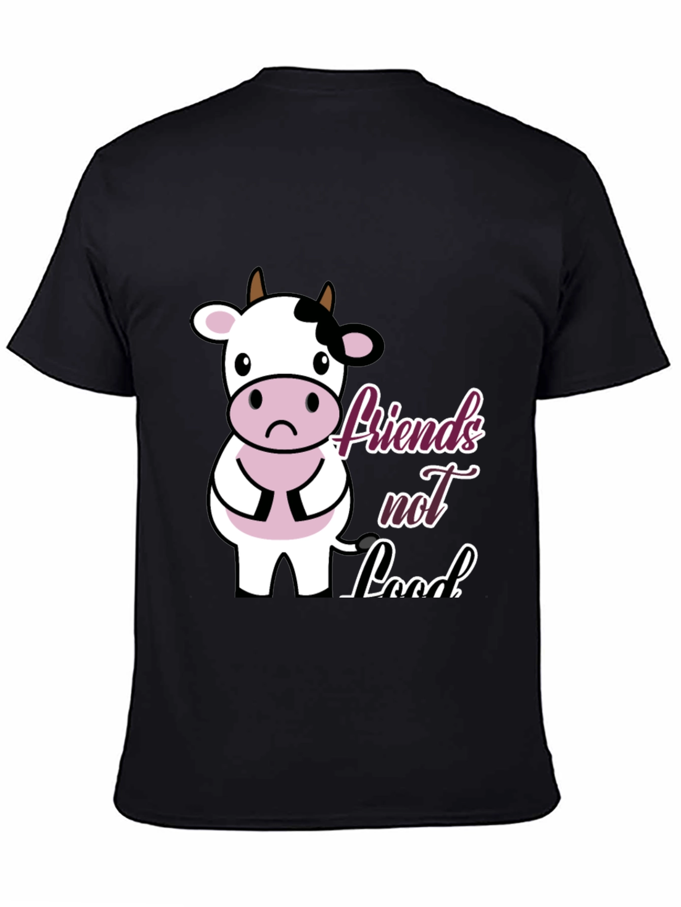 Black Vegan Cow T-Shirt - Friends Not Food view 4