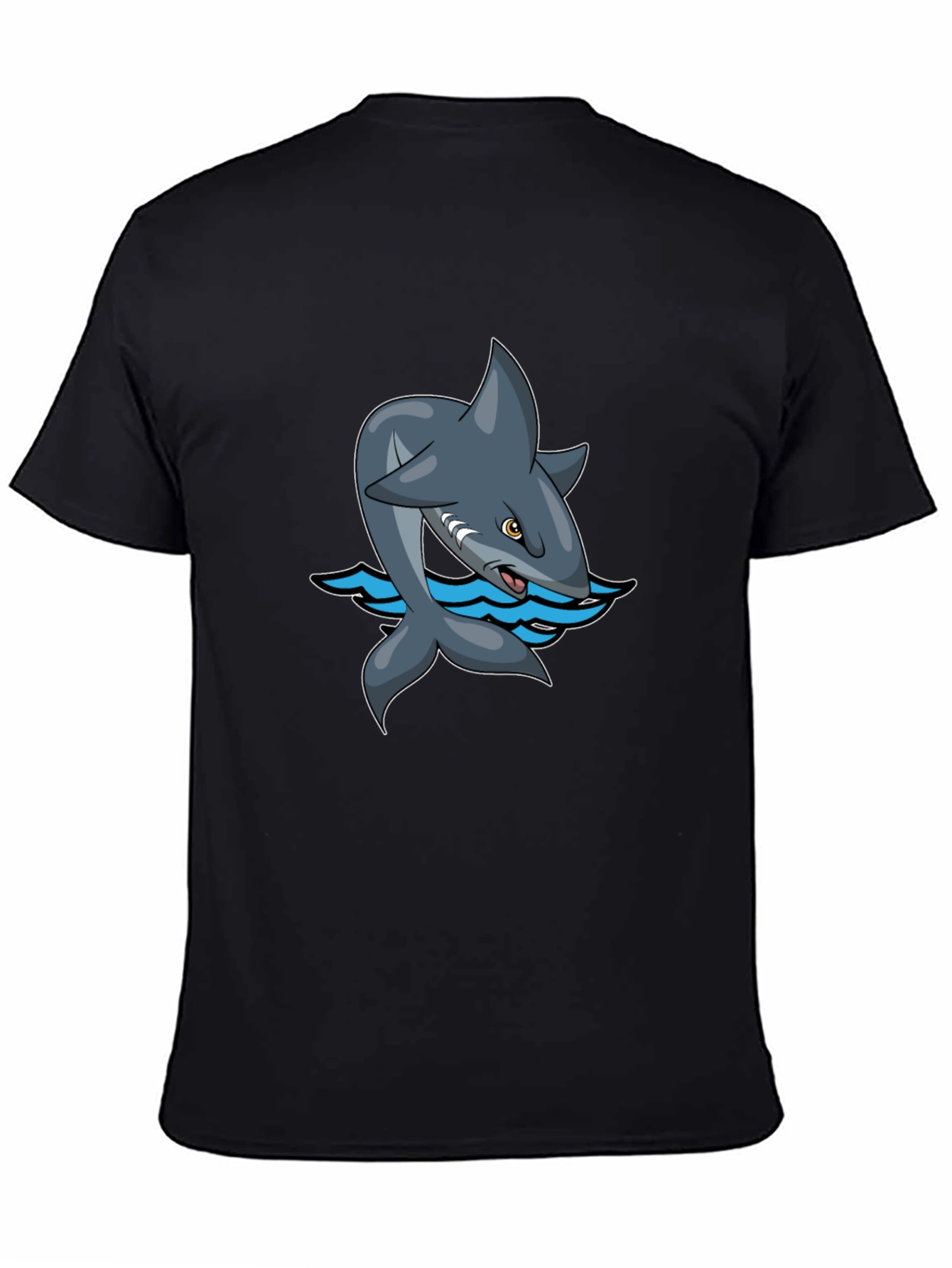 Black Cartoon Shark Graphic Tee - Black Cotton Comfort view 4