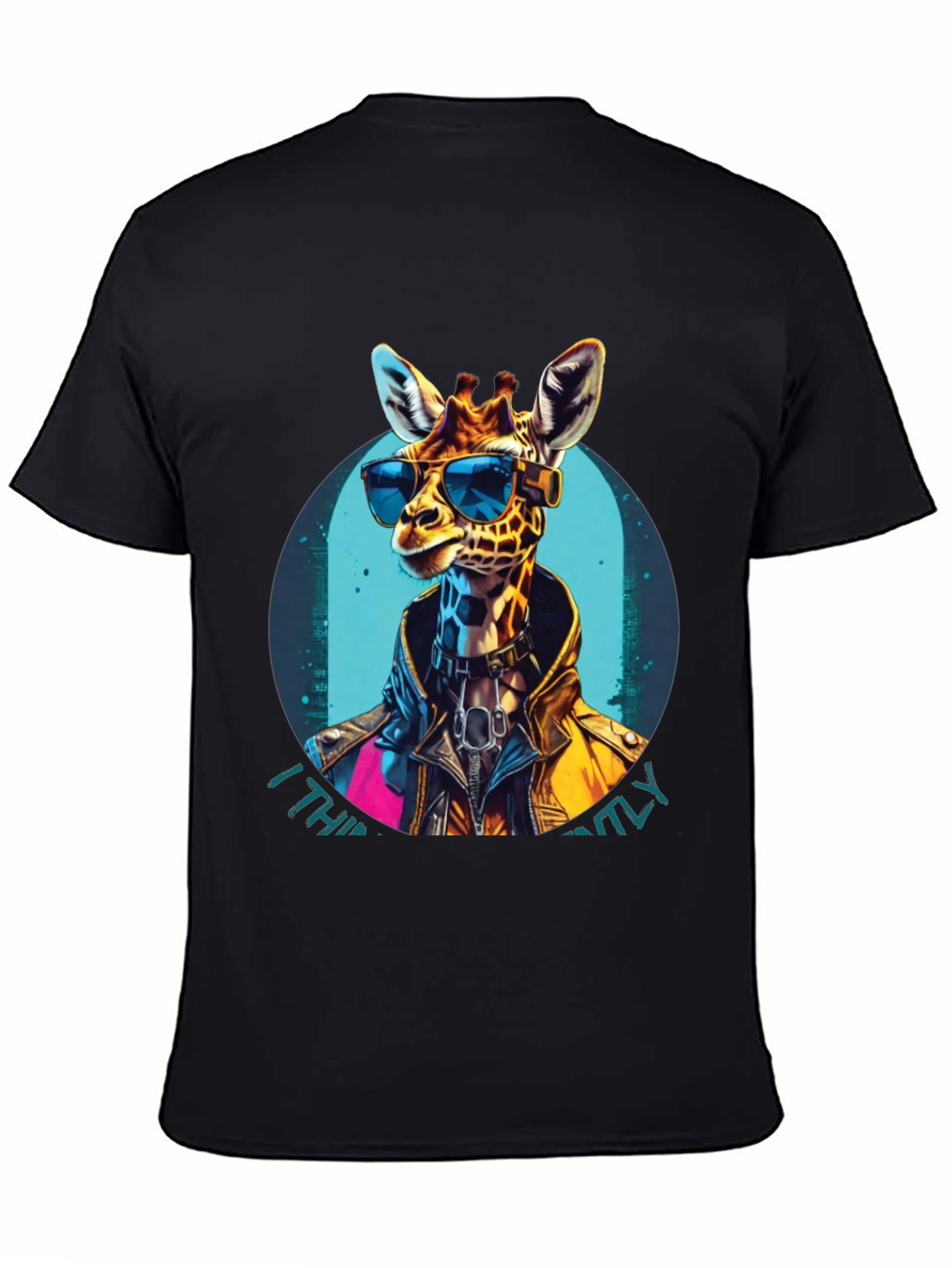 Black Cool Giraffe Graphic Tee - Unisex Black T-Shirt view 4