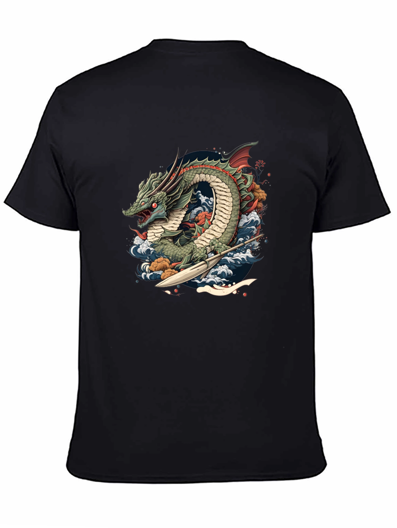 Black Dragon Wave T-Shirt - Unique Graphic Tee view 4