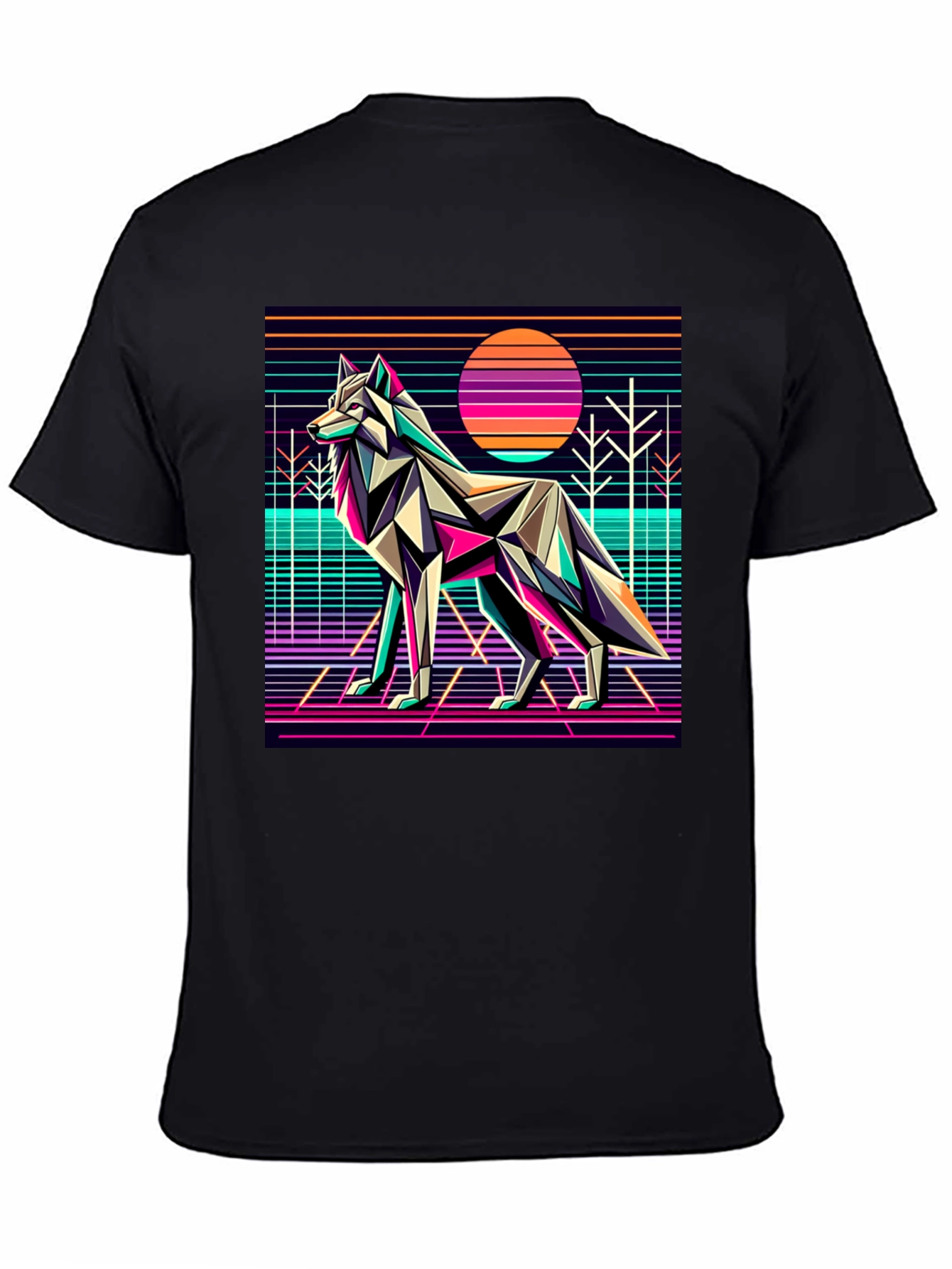 Black Retro Wolf Graphic Tee - 80s Style view 4