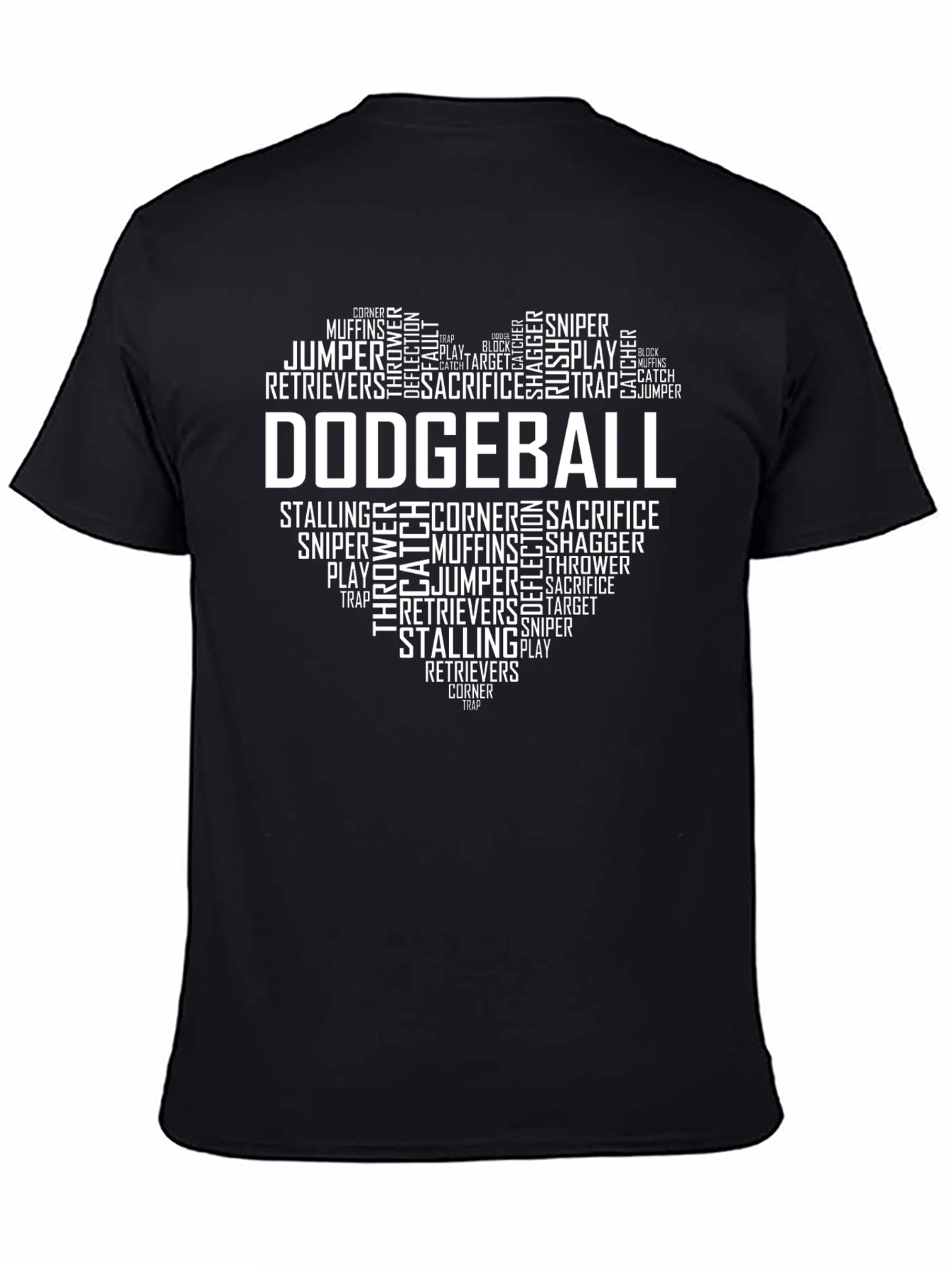 Black Dodgeball Word Art Heart T-Shirt - Gift for Dodgeball Players view 4